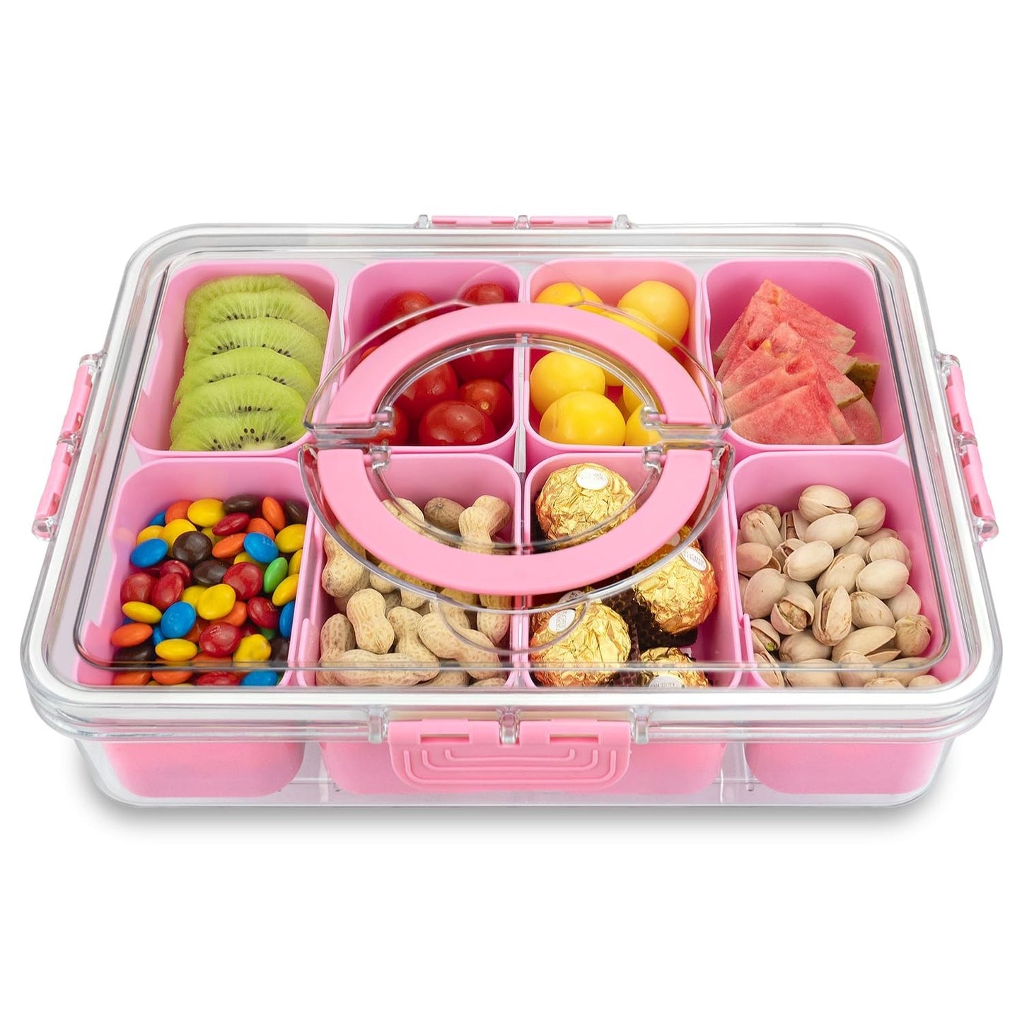 Optimized eBay Title:  "Portable Divided Snack Tray with Lid & Handle - 8 Compa7