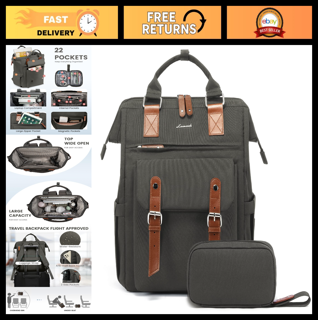Stylish 15.6" Laptop Backpack for Women   Work, Travel, College, Commuter Bag, D0