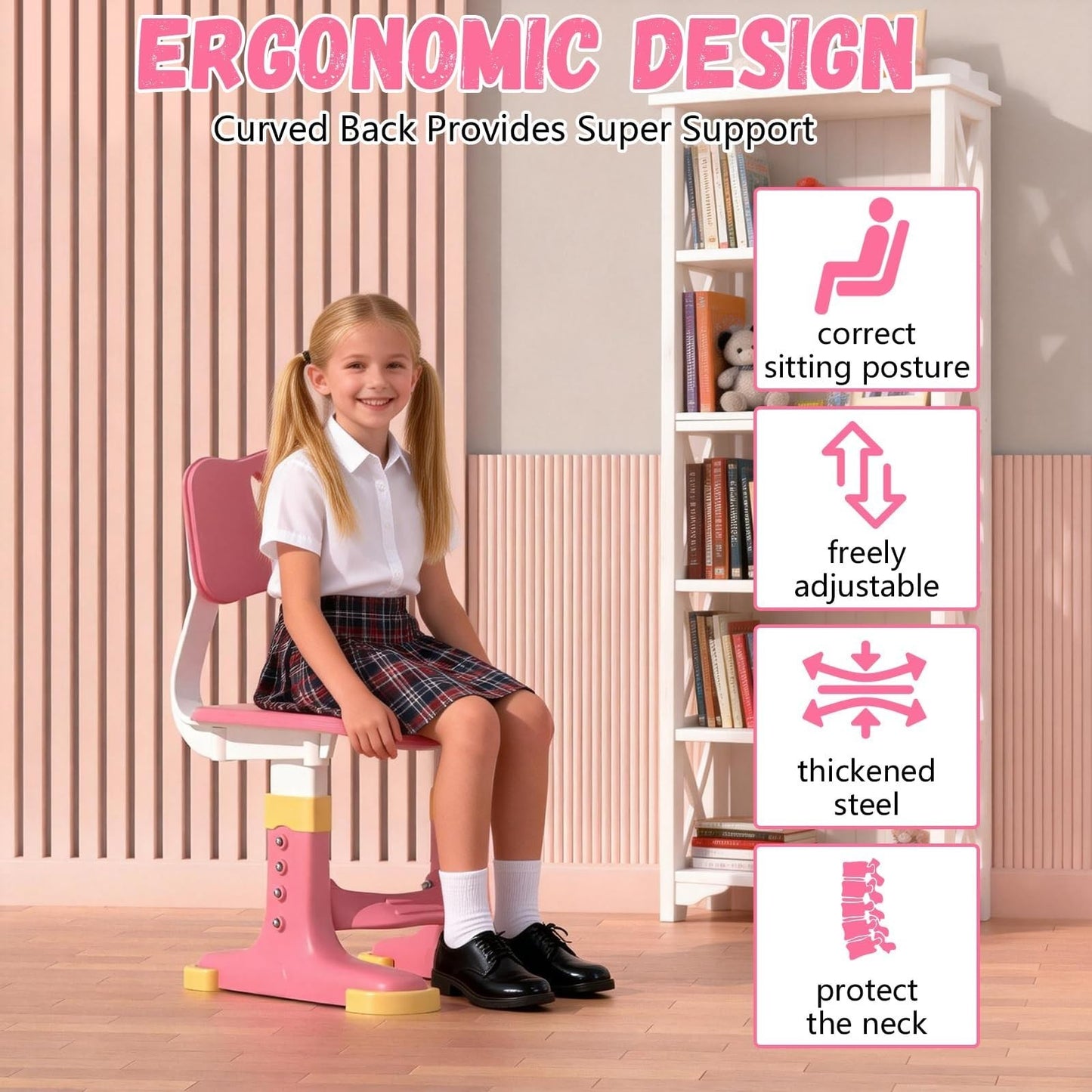Height Adjustable Kids Study Desk & Chair Set for Ages 3 12   Learning Furniture5
