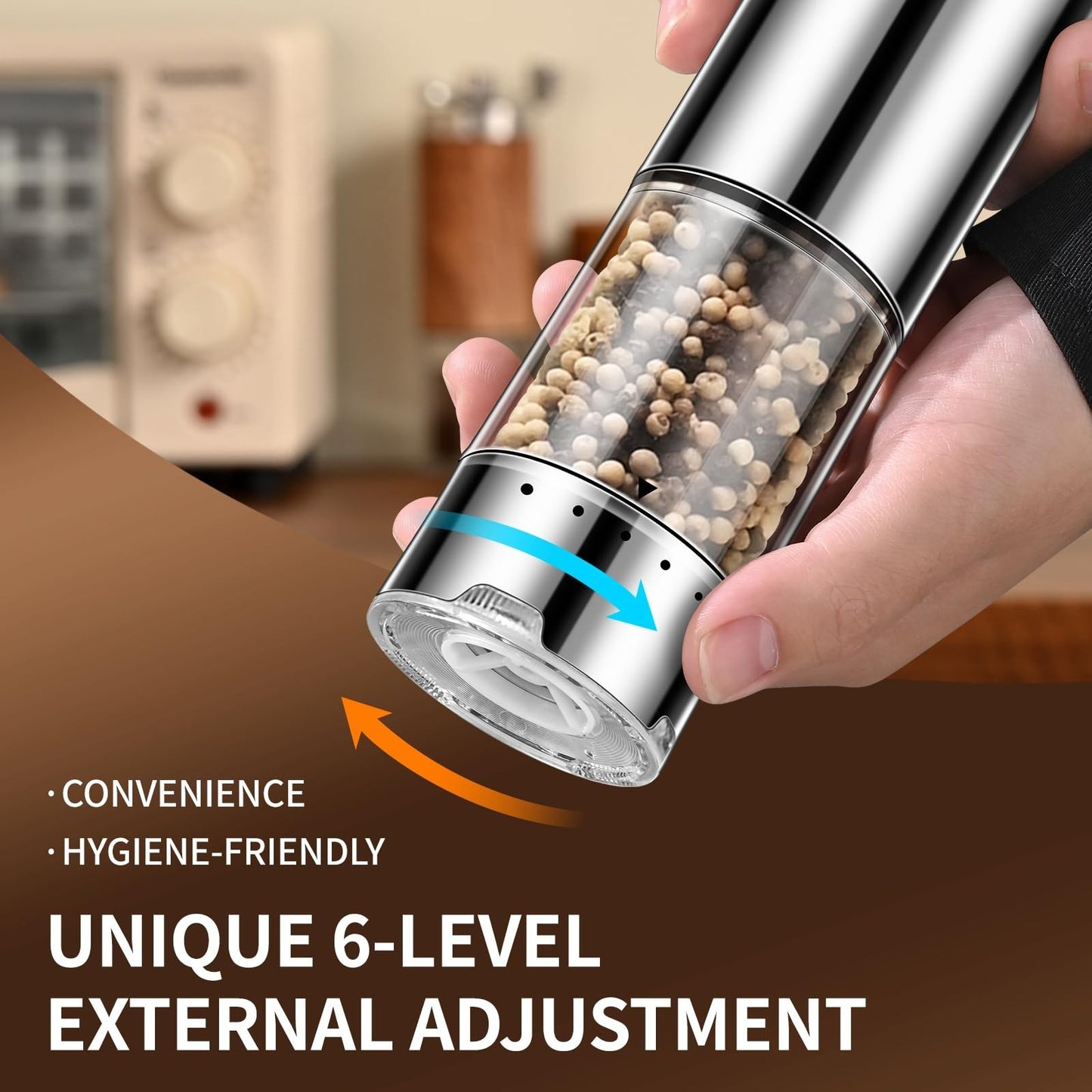 Electric Rechargeable Salt & Pepper Grinder Set   Automatic, Adjustable Coarsene1