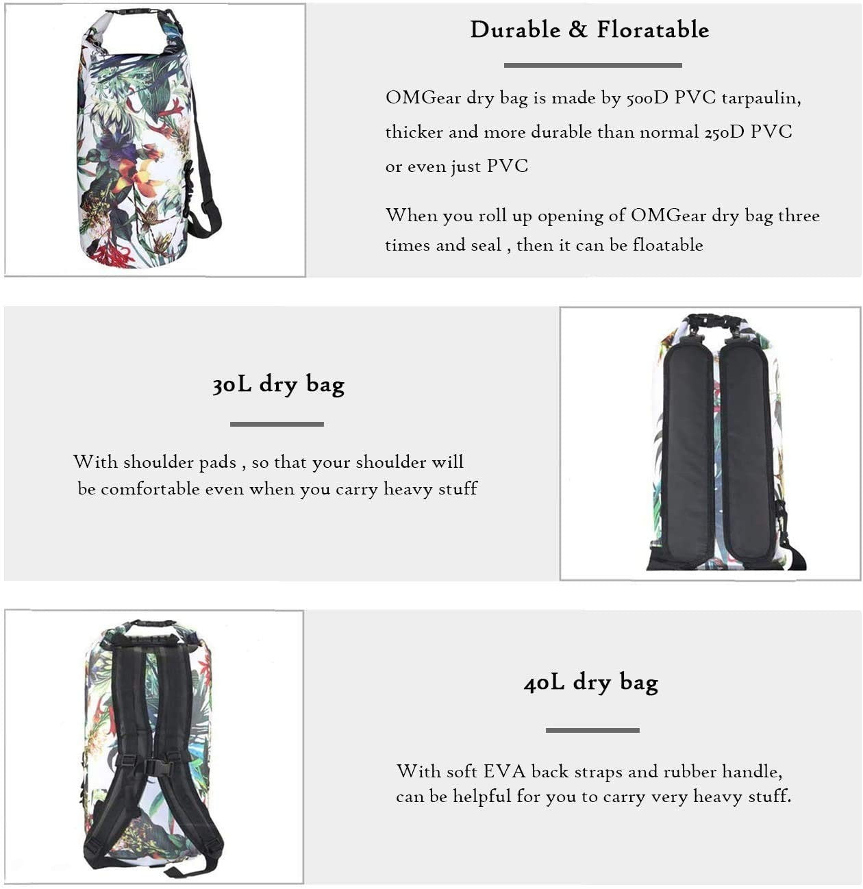 Waterproof Dry Bag Backpack 40L/30L/20L/10L/5L - Floating Sack for Kayaking & Ou3