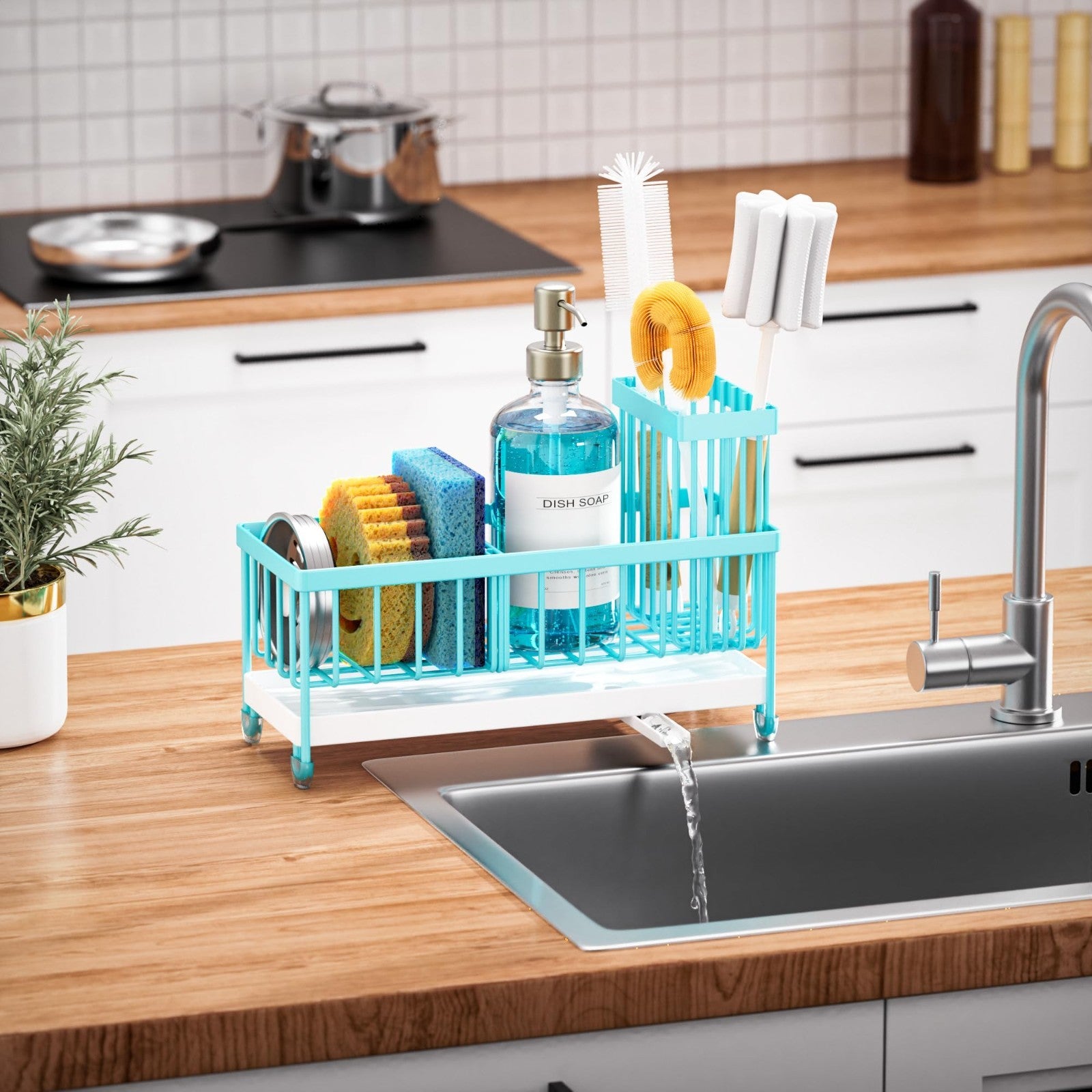 Kitchen Sink Caddy Organizer   Rustproof 304 Stainless Steel Sponge Holder, Turq5