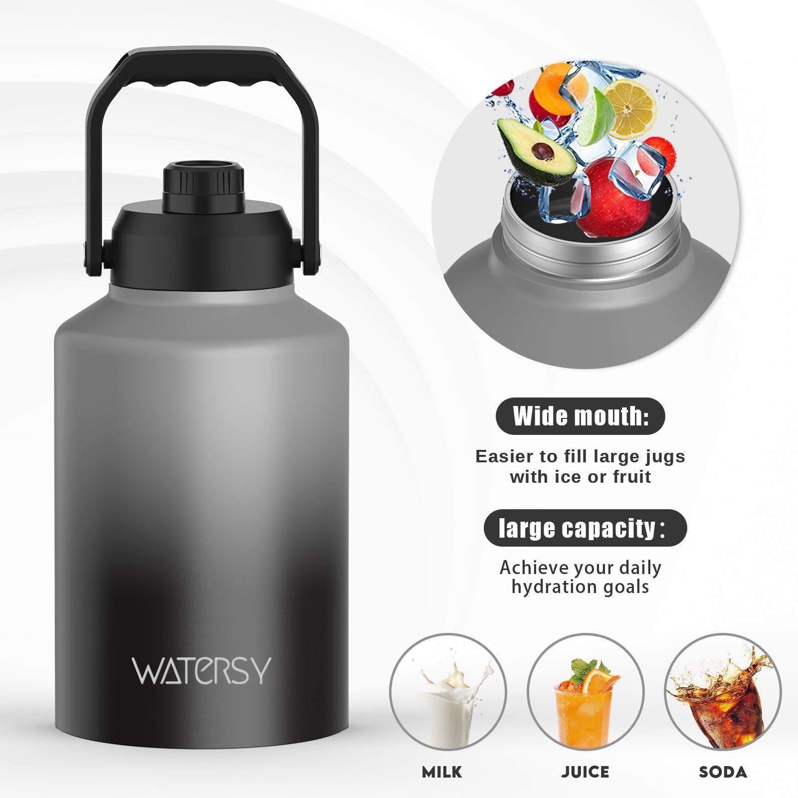 Insulated 1 Gallon Water Bottle - 128oz Stainless Steel, BPA Free, Leak Proof, C5