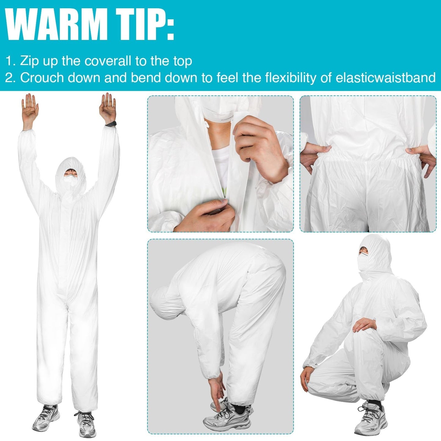 30 Pack Disposable Hazmat Suits   Heavy Duty Full Body Coveralls, 2XL, Elastic W7