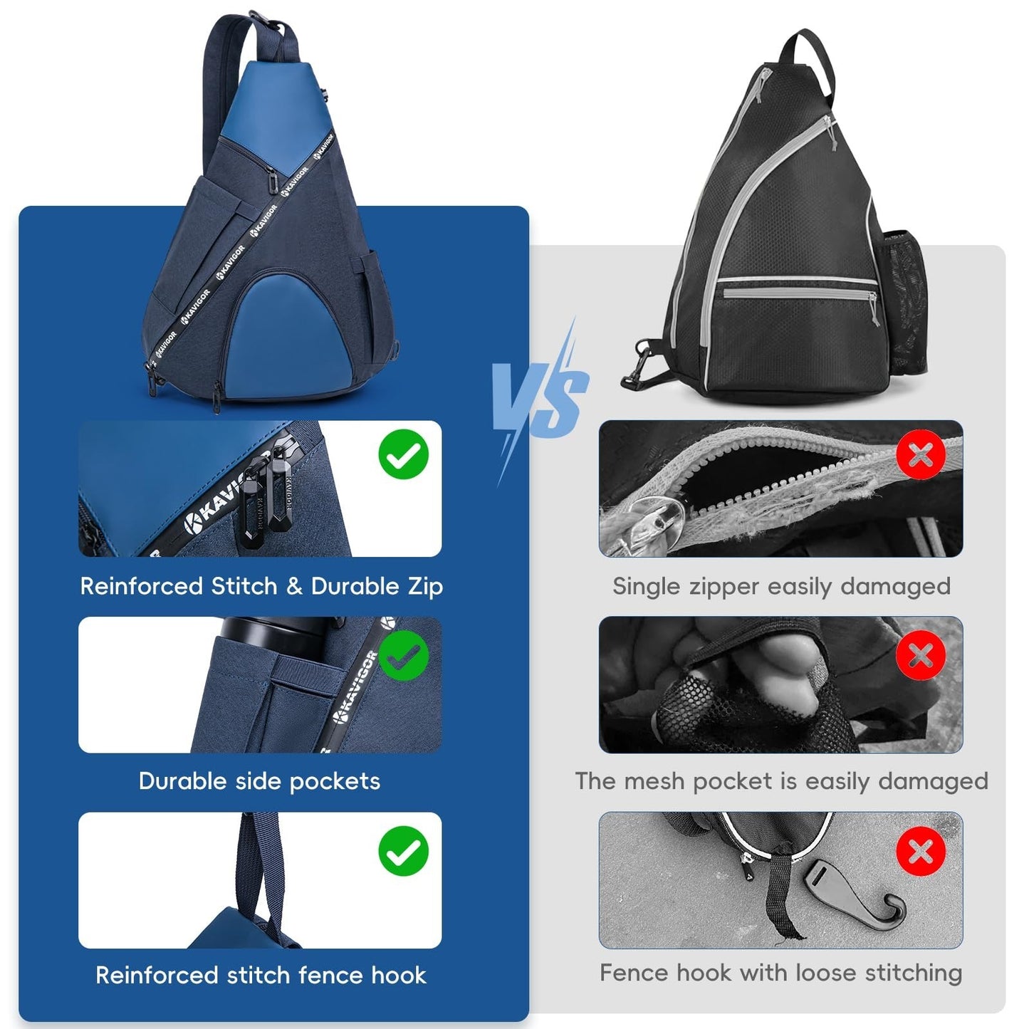 Lightweight Pickleball Sling Bag, 7 Pockets, Water-Resistant, Detachable Strap4