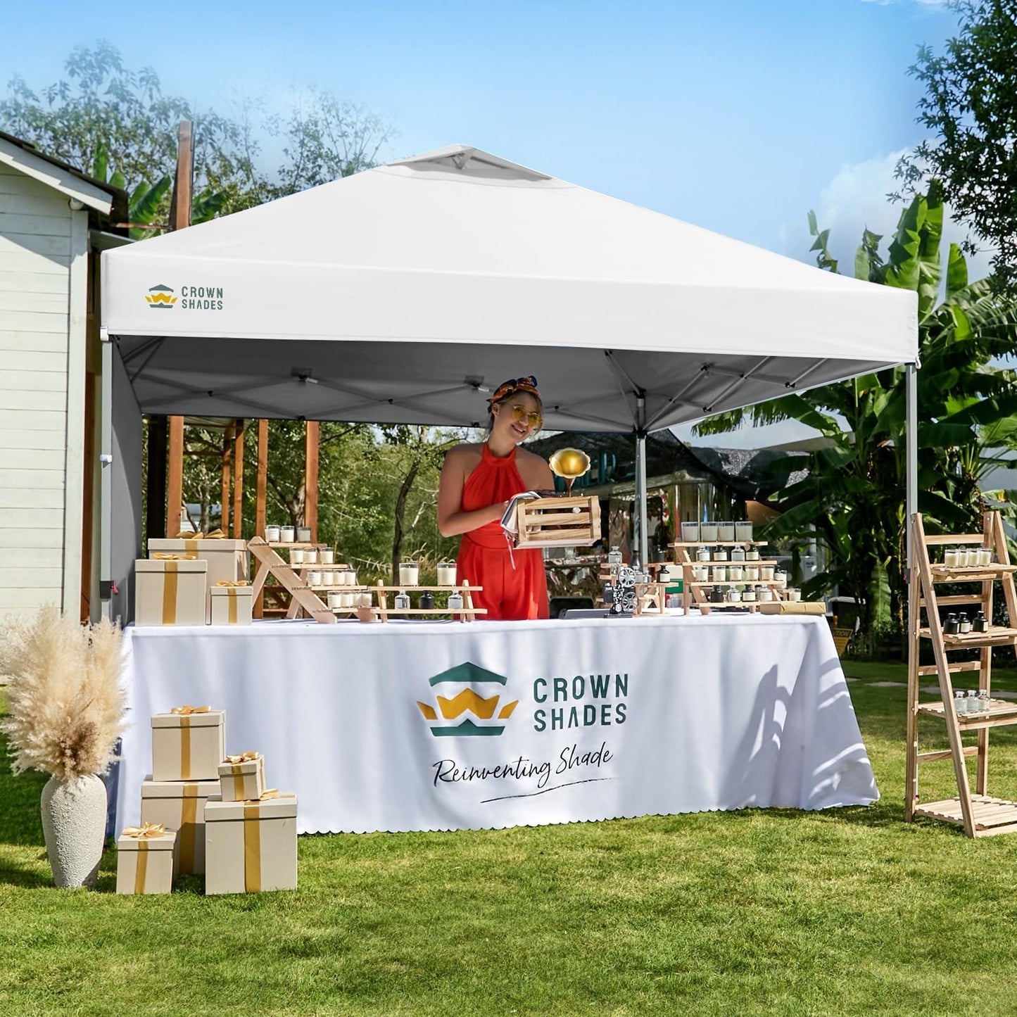 10x10 Pop Up Canopy Tent with Side Wall, Easy Setup Outdoor Shelter, Beach Gazeb2