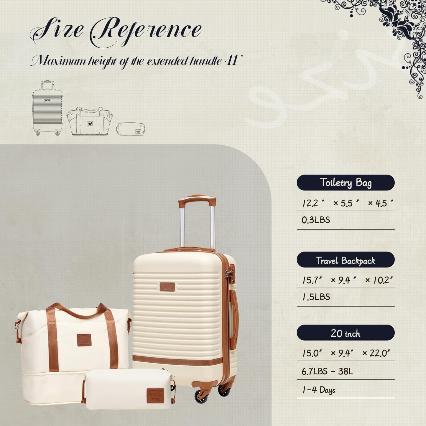 3-Piece White Luggage Set - Carry-On Suitcase with 360° Spinner Wheels, Trolley6