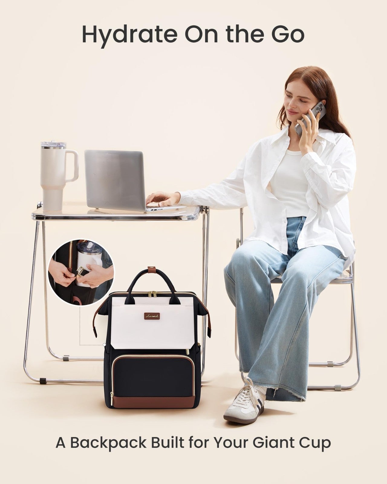 Stylish Laptop Backpack for Women   Giant Tumbler Holder, Travel, Work, Nurse, T6