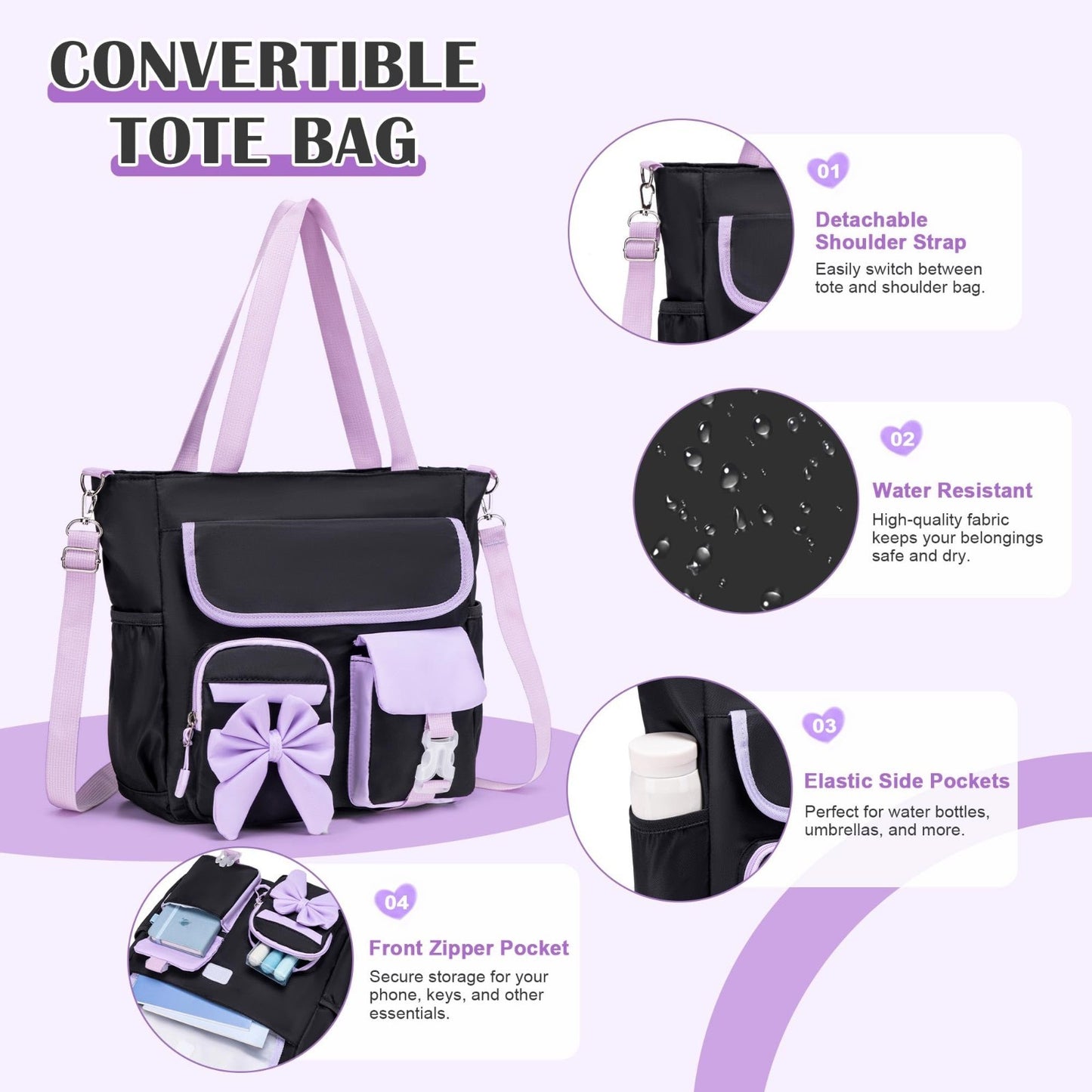 4PCS Girls Backpack Set   Stylish Tote Bag, Lunch Bag & Pencil Case Included4
