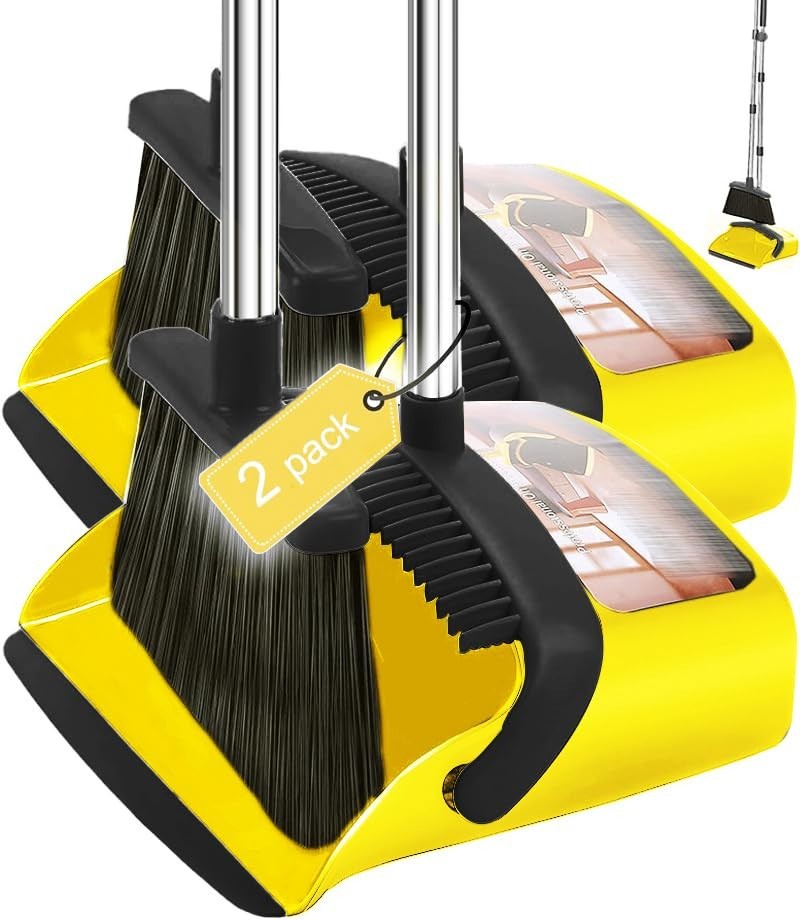 2-Pack Broom & Dustpan Set, 52" Long Handle, Self-Cleaning Teeth, Indoor/Outdoor1