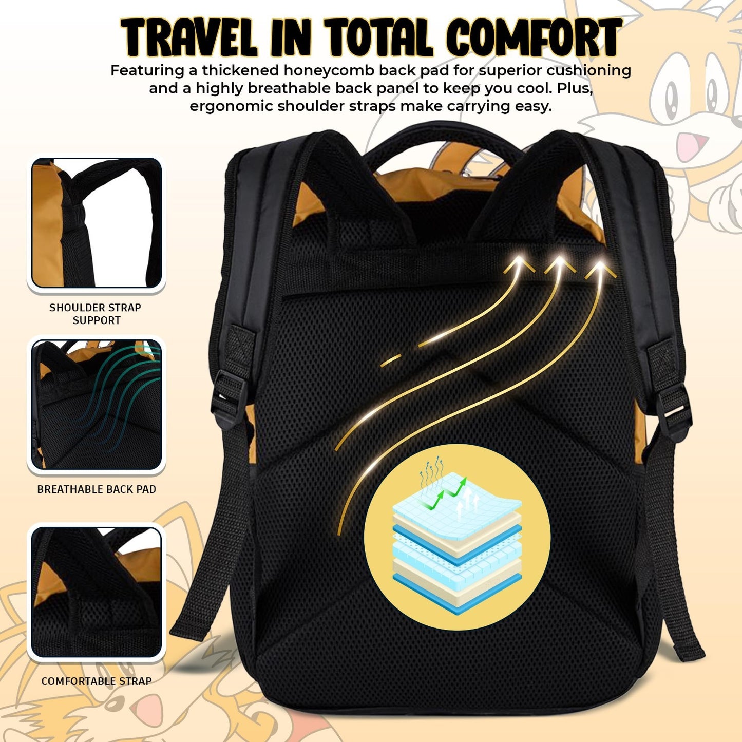 Sonic The Hedgehog Backpack for Kids, 16" Schoolbag with Tails Dangle, Yellow5