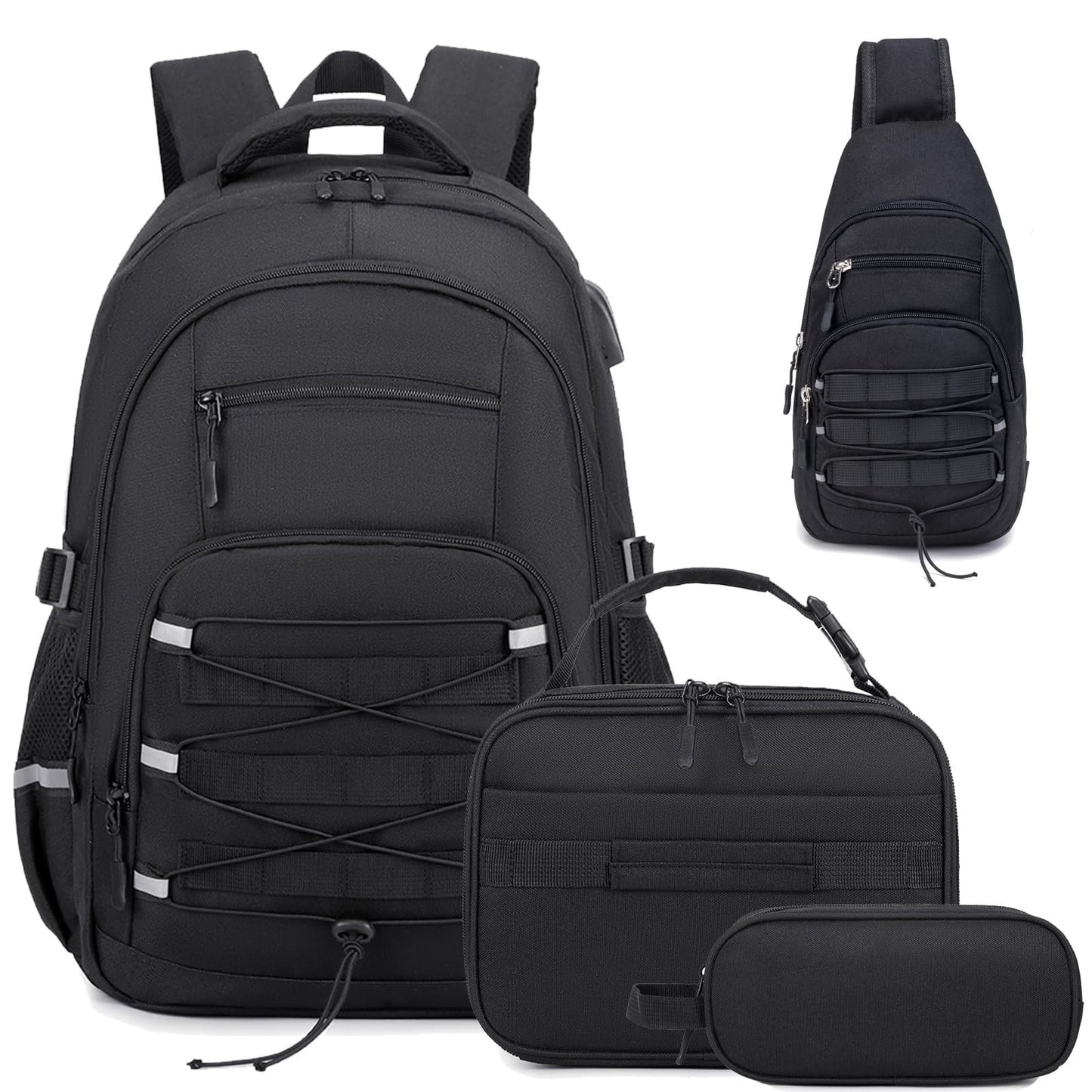 Tactical Camo Backpack Set for Boys   4PCS Military School Bag with Sling, Lunch1