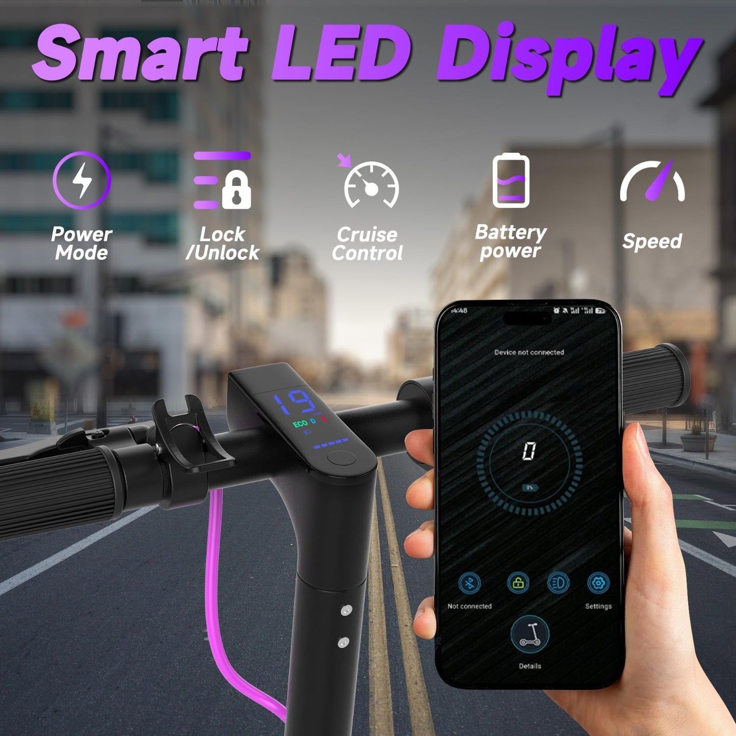 Powerful Electric Scooter 500W Motor, 19MPH Speed, 16-27 Miles Range, Folding E-4