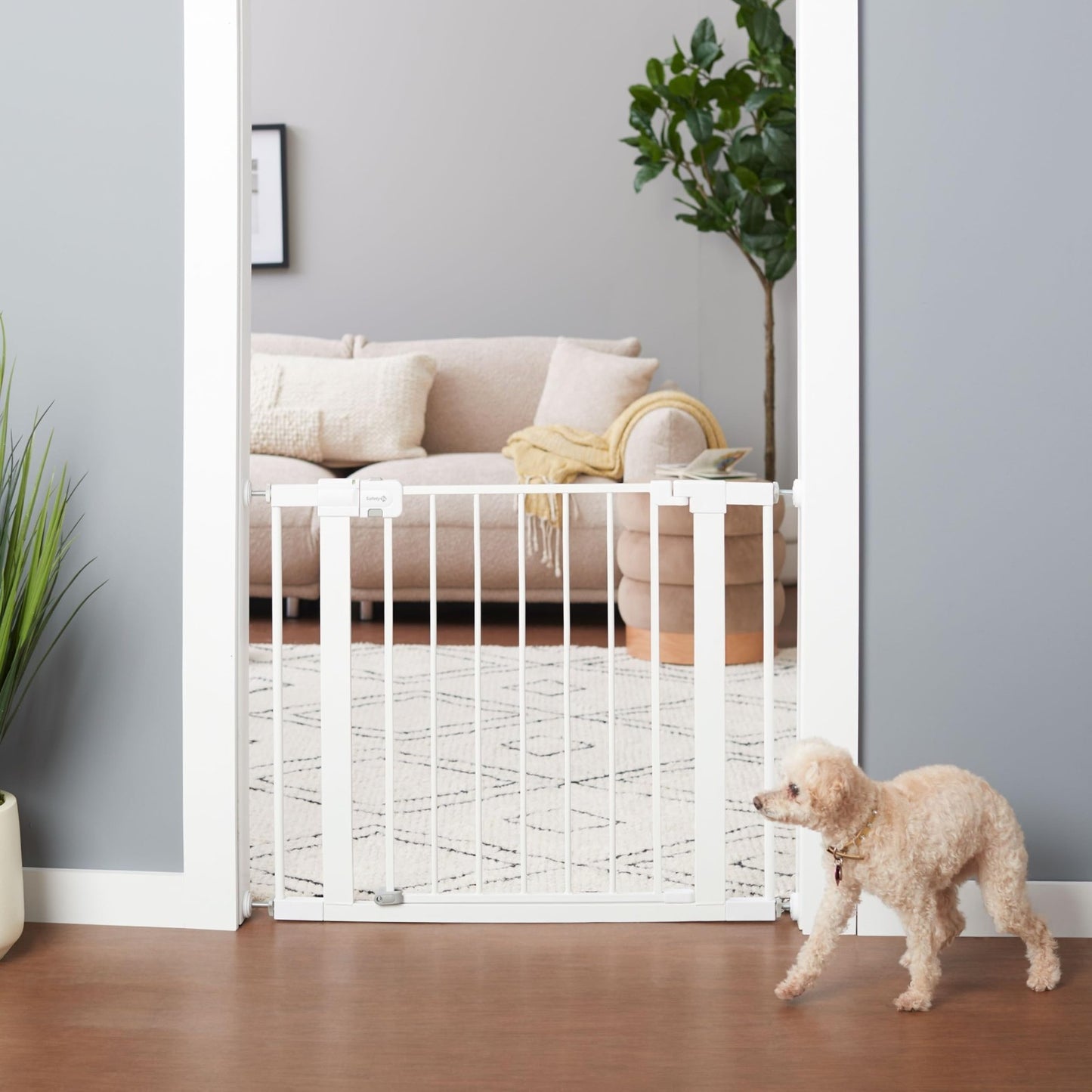 Easy Install Walk Thru Baby Gate for Doorway, Fits 29" 38", 28" Tall, White Dog7