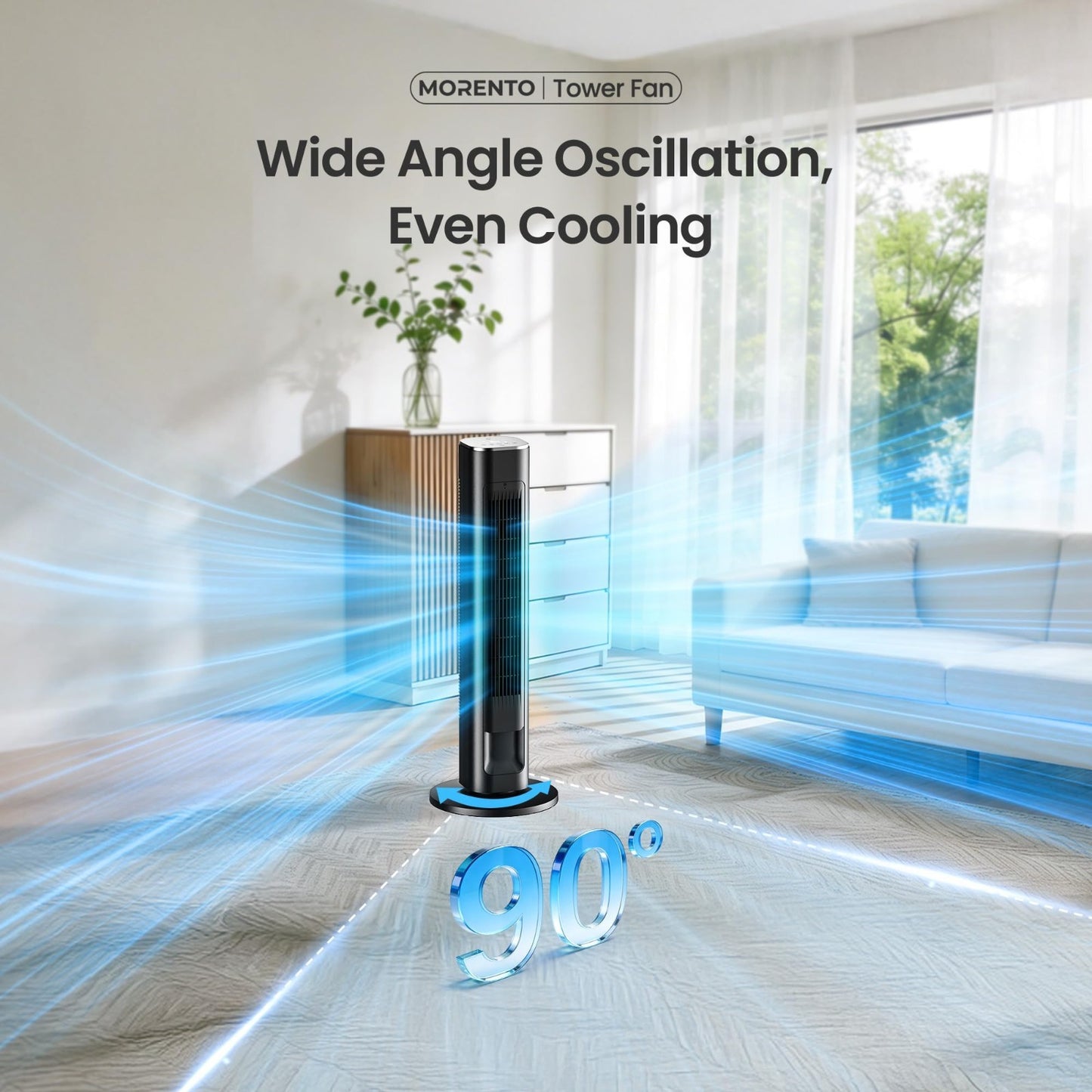 WiFi Smart Tower Fan 36"   Quiet 25dB, 4 Modes & Speeds, Remote, Oscillating, Ti4