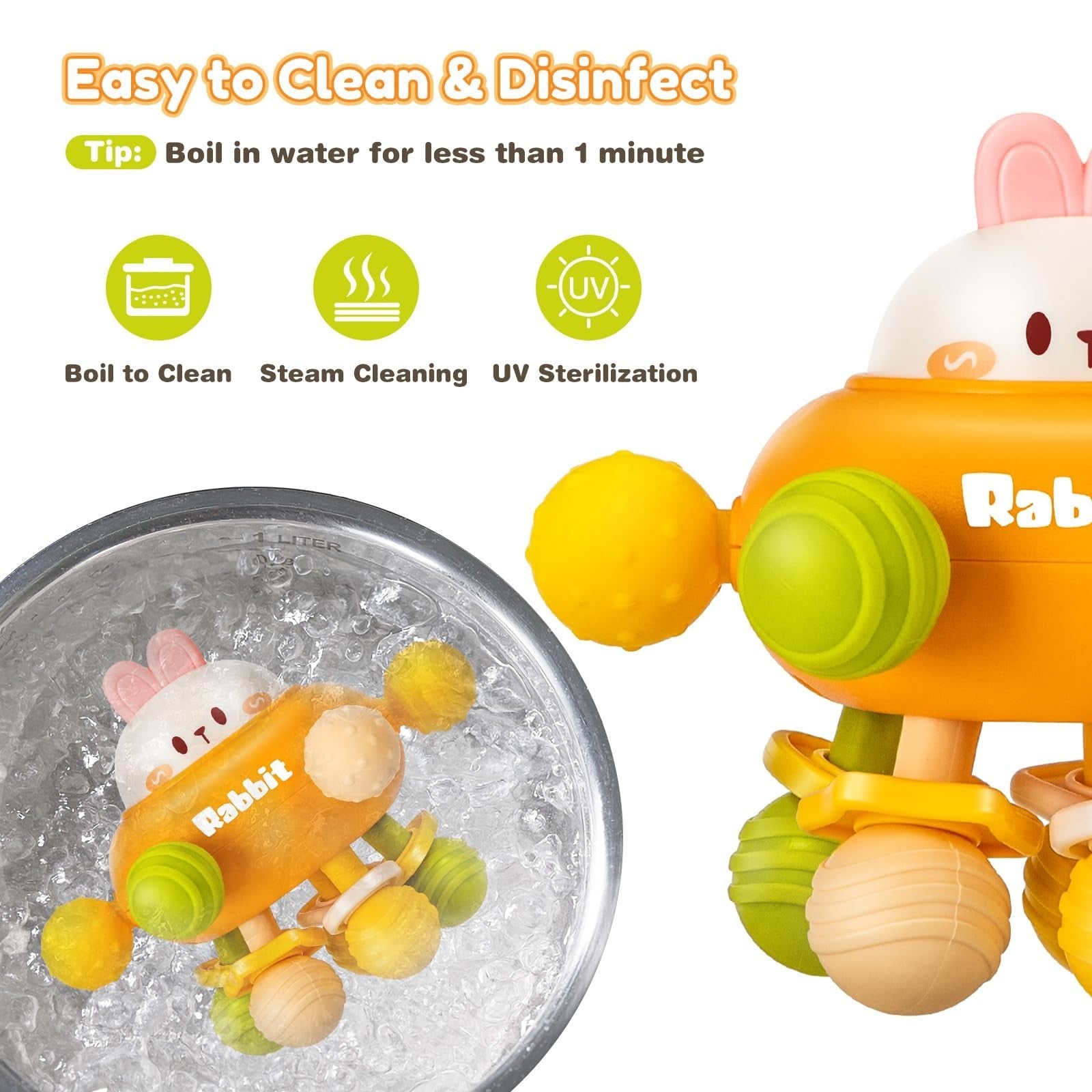 Montessori Baby Teething Toy   Textured Silicone Rattle Ball, BPA Free, 0 12 Mon6