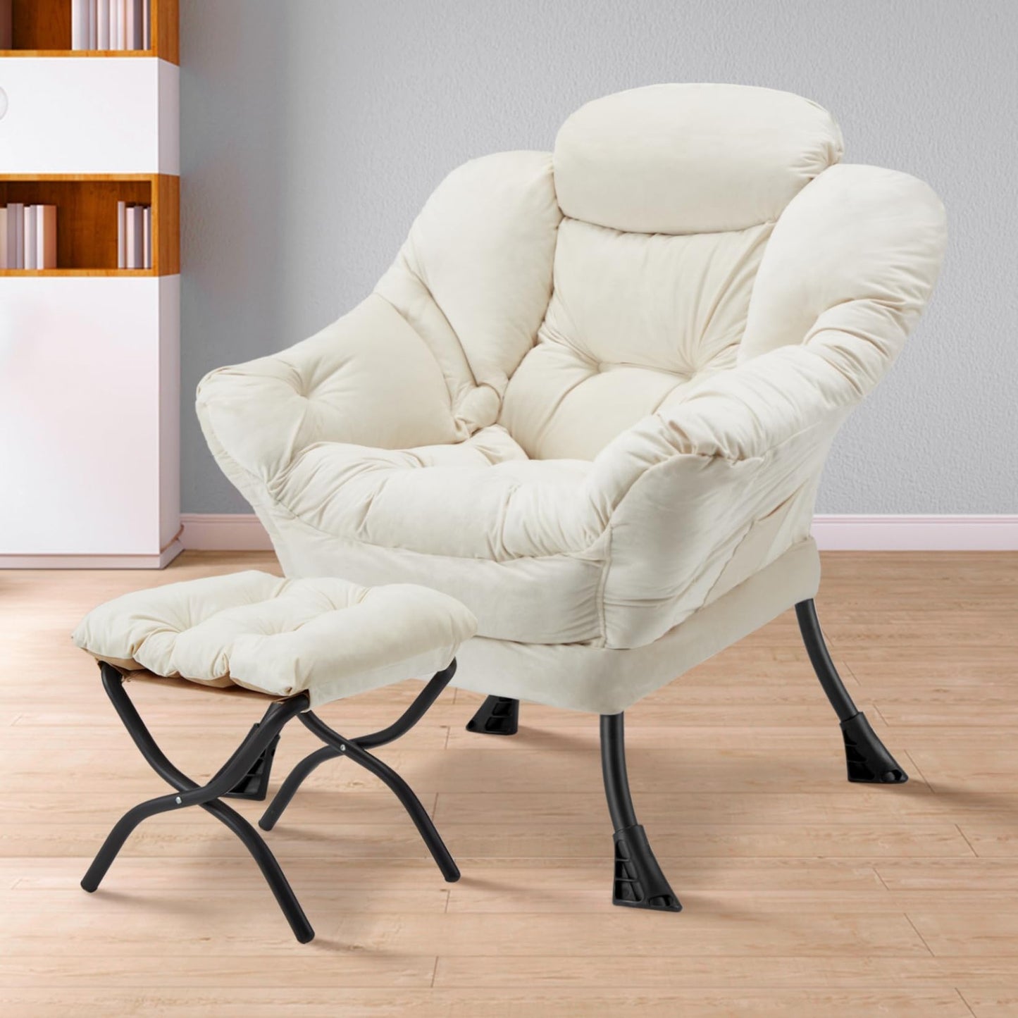 Modern Folding Ottoman Lazy Chair - Large Accent Armchair for Bedroom, Office &2