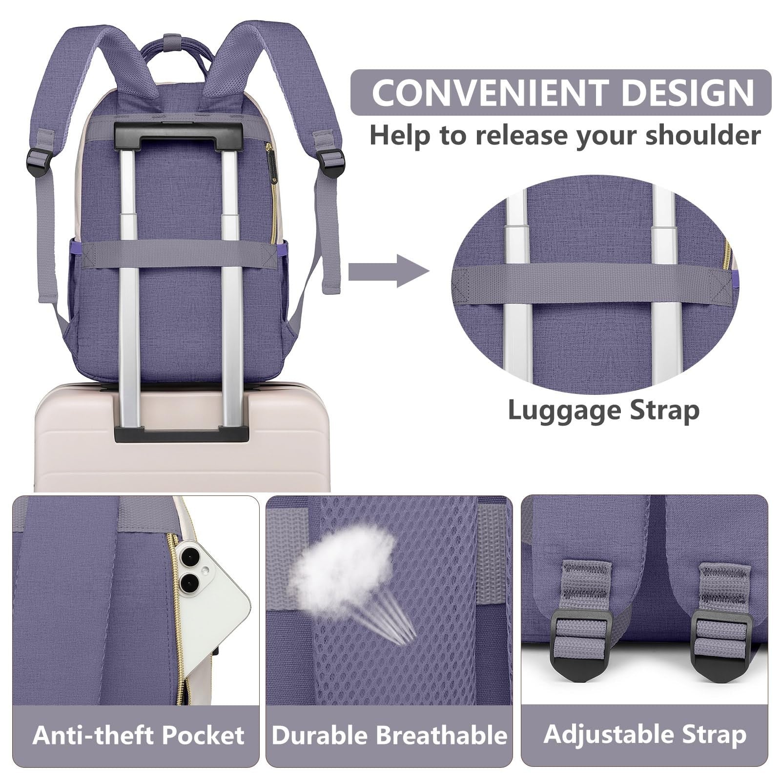 Stylish 17.3" Laptop Backpack for Women   Travel Work Bag with USB Charger4