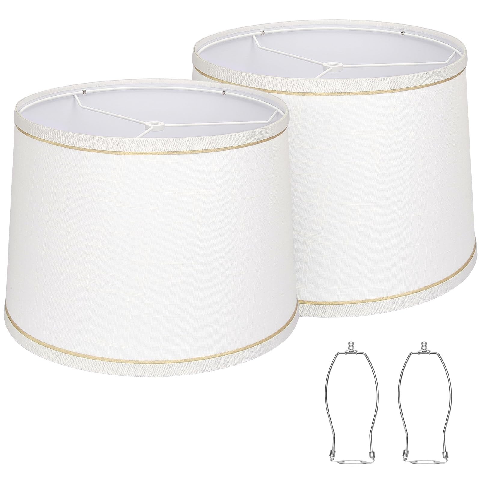 Set of 2 White Fabric Drum Lampshades for Table & Floor Lamps, 11.6" x 12.6" x 91