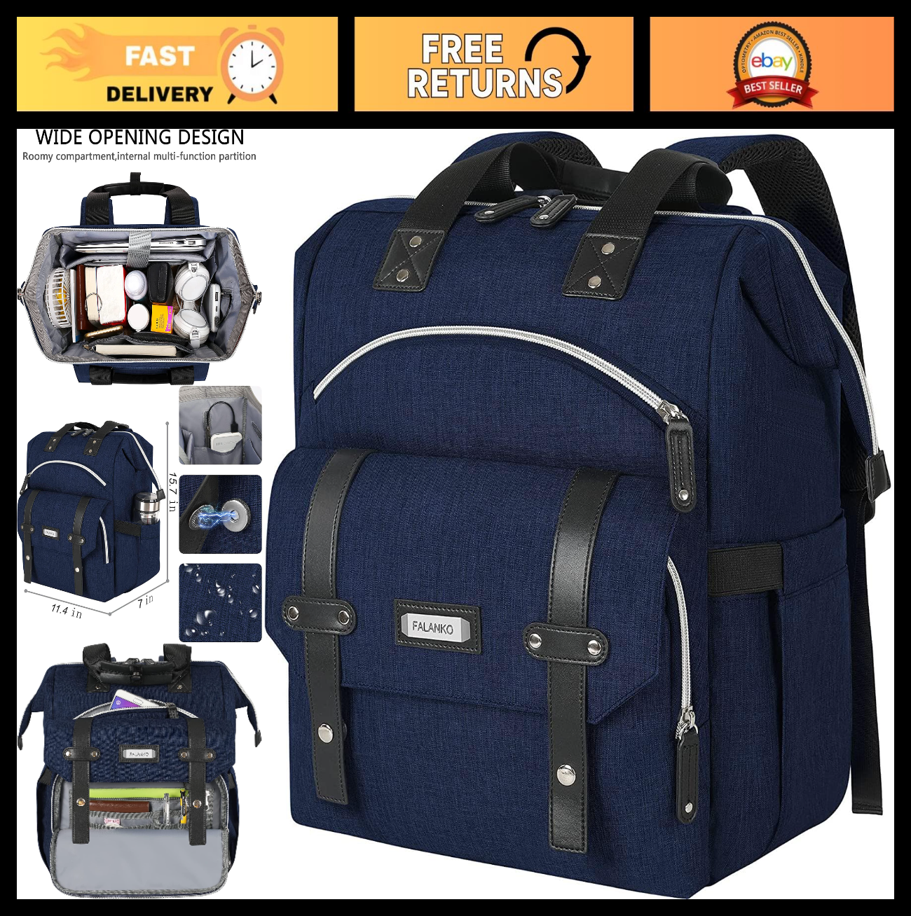 Stylish Laptop Backpack for Women & Men, RFID Anti Theft, 15.6" College Work Bag0