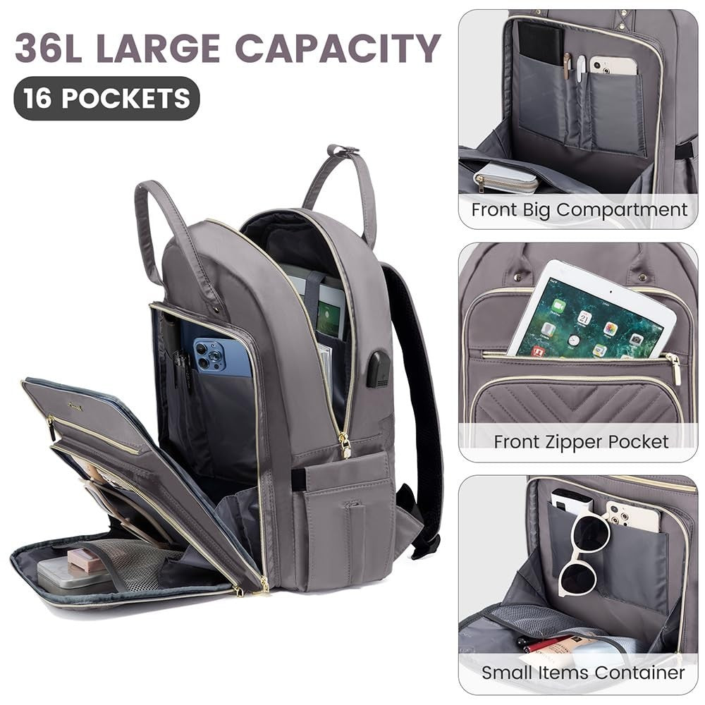 Stylish Water Resistant Laptop Backpack for Women   Travel Work Bag with USB Por3