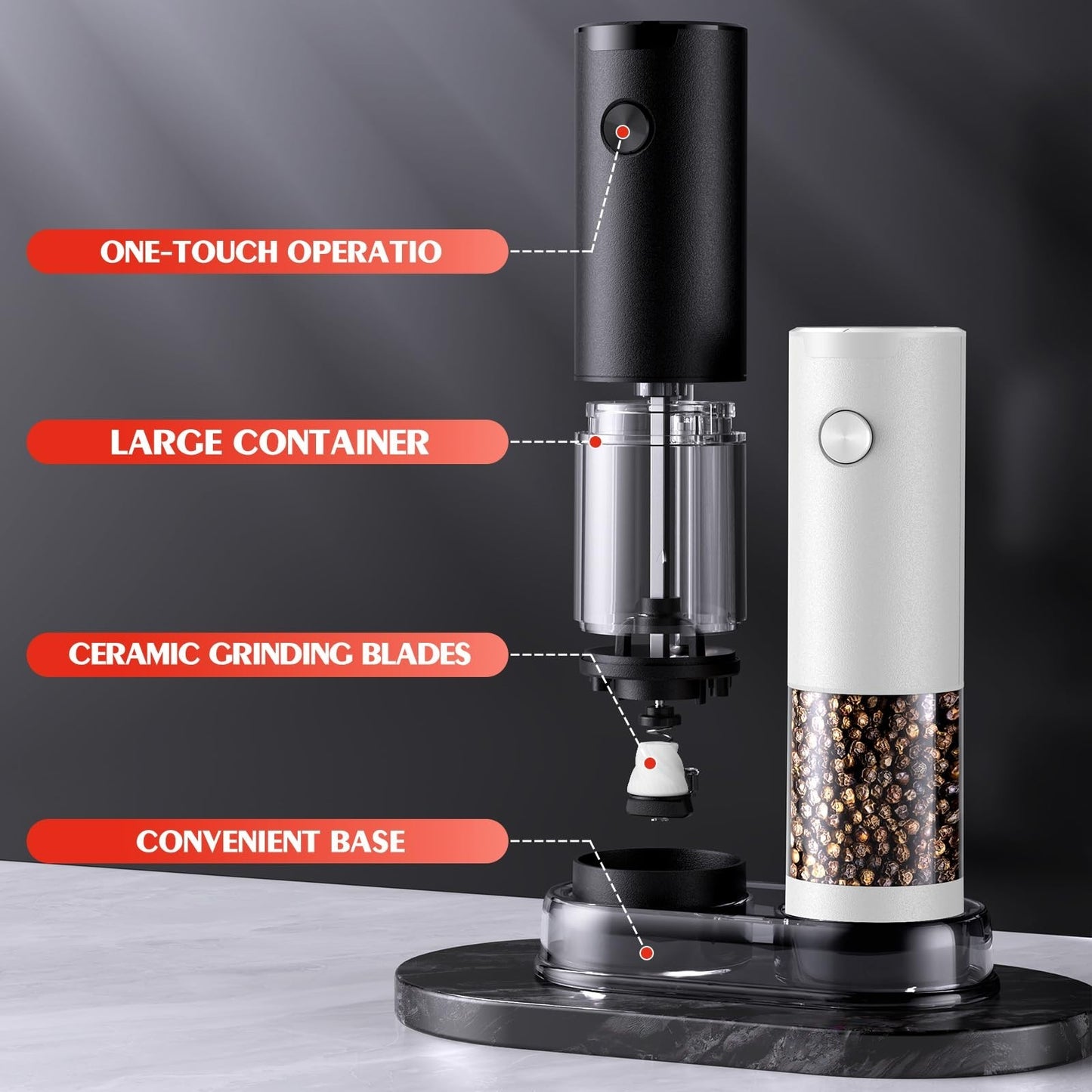 Automatic Electric Salt and Pepper Grinder Set   Adjustable Coarseness, LED, Lar7