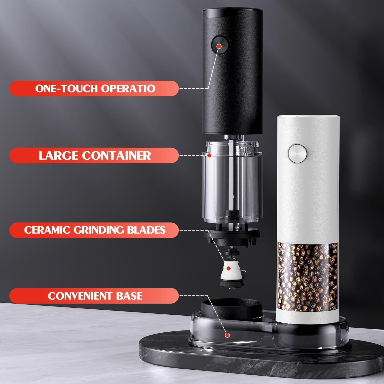 Automatic Electric Salt and Pepper Grinder Set   Adjustable Coarseness, LED, Lar7