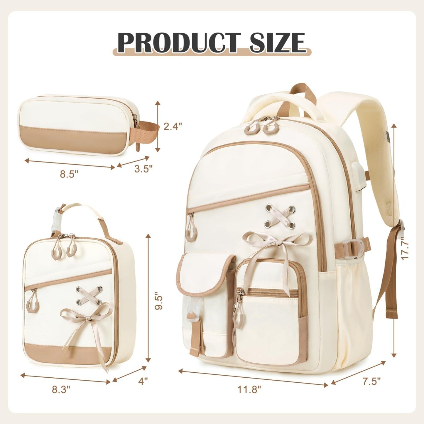 3PCS Girls School Backpack Set with Lunch Box & Pencil Pouch   Stylish & Durable2