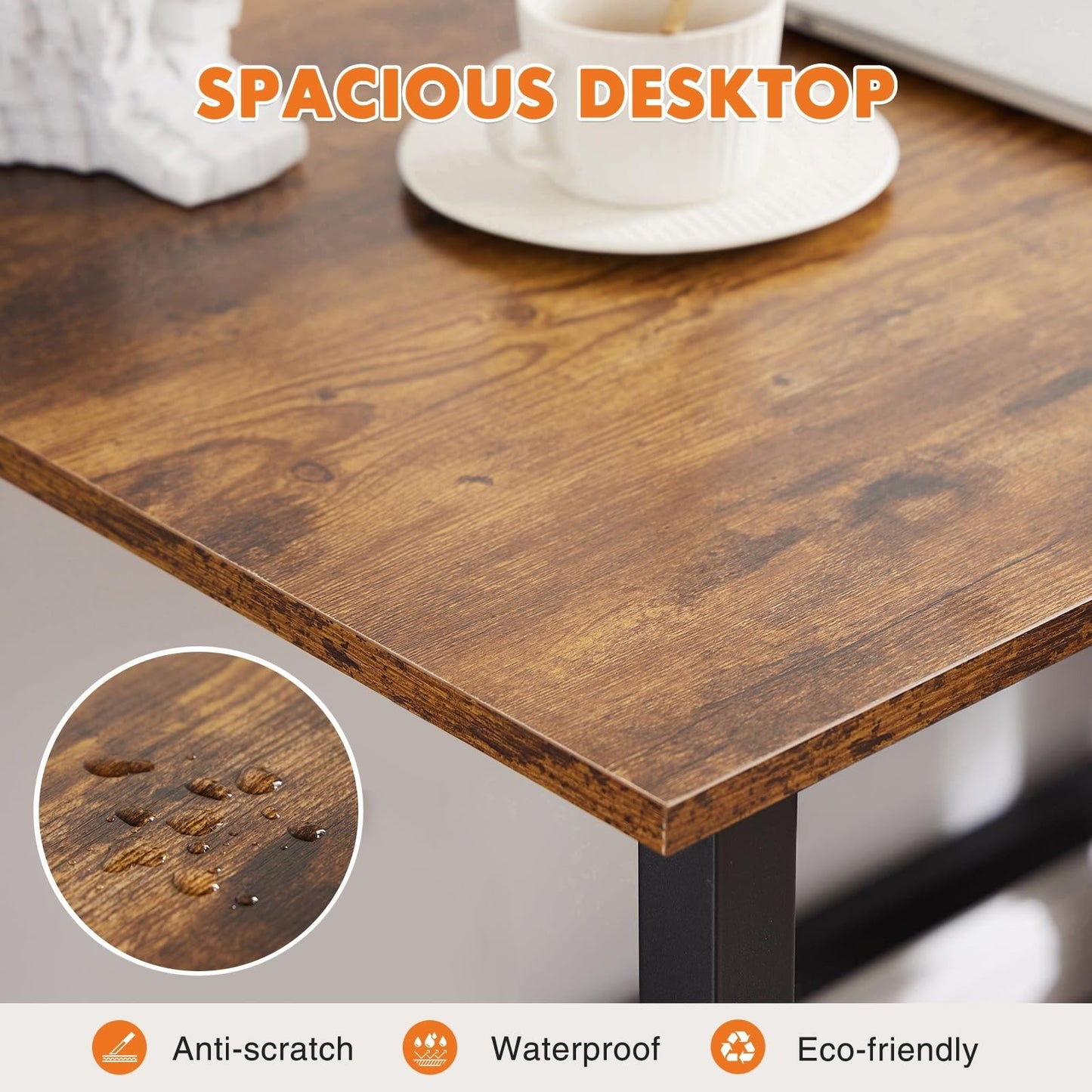 47 Inch Modern Small Office Desk - Rustic Brown Writing Table with Metal Frame3