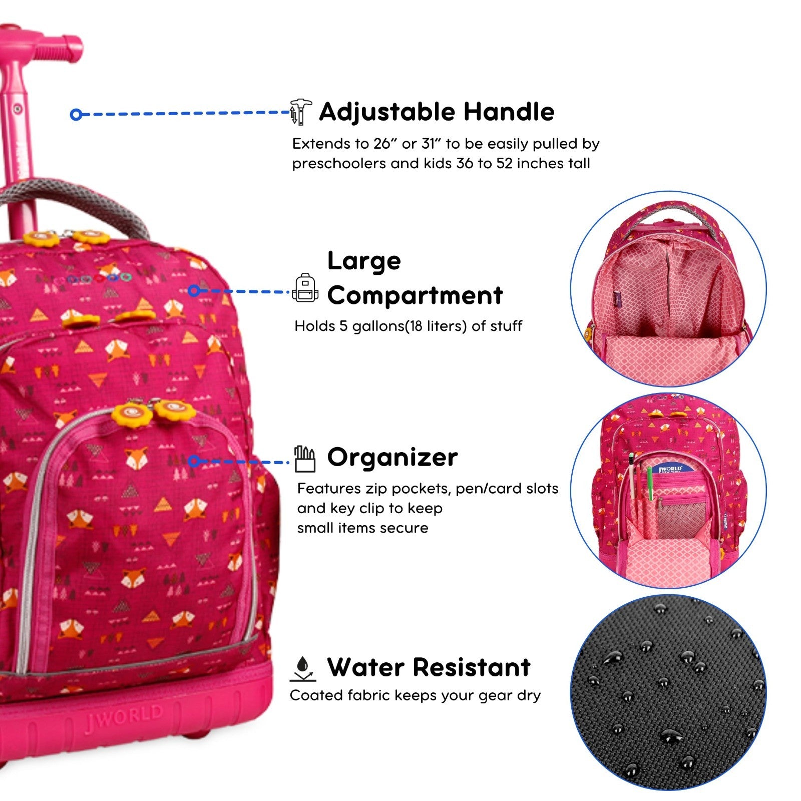Kids Rolling Backpack & Lunch Bag Set   Elementary School Carry On Suitcase with4