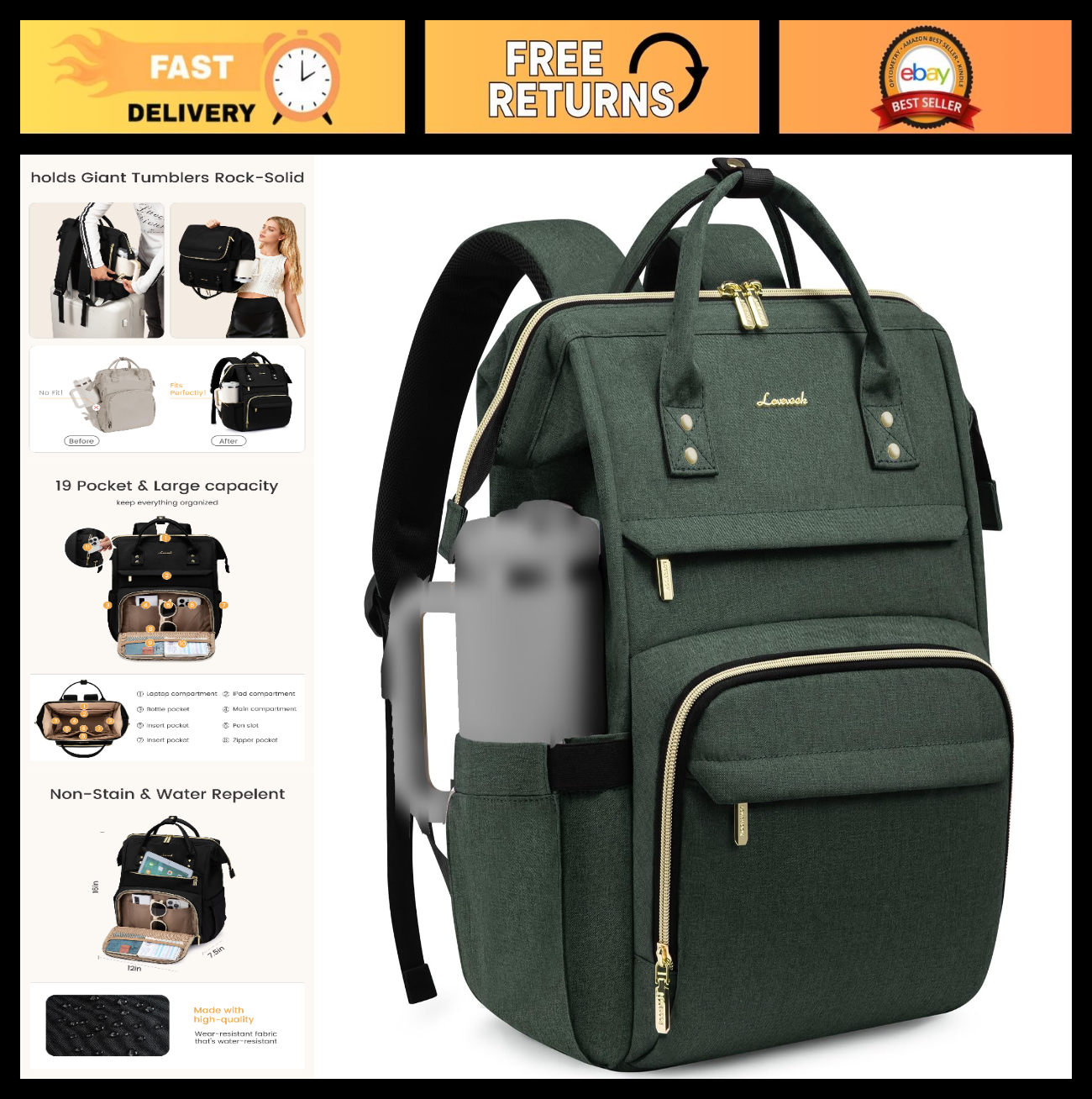 Stylish Waterproof Laptop Backpack for Women, 15.6" Travel Bag with Tumbler Hold0