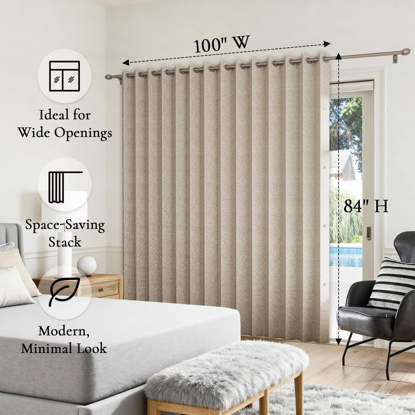 Accordion Door Curtains for Doorways   Fabric Privacy Curtain Panel 100x84 Tan8