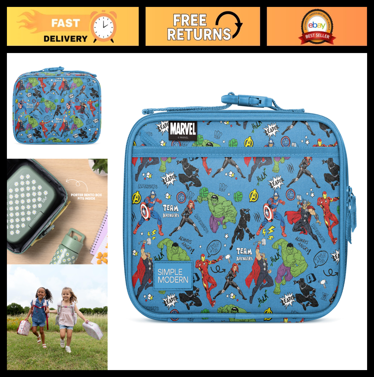 Insulated Kids Lunch Box for School | Cute Bento Bag for Boys & Girls | Avengers0
