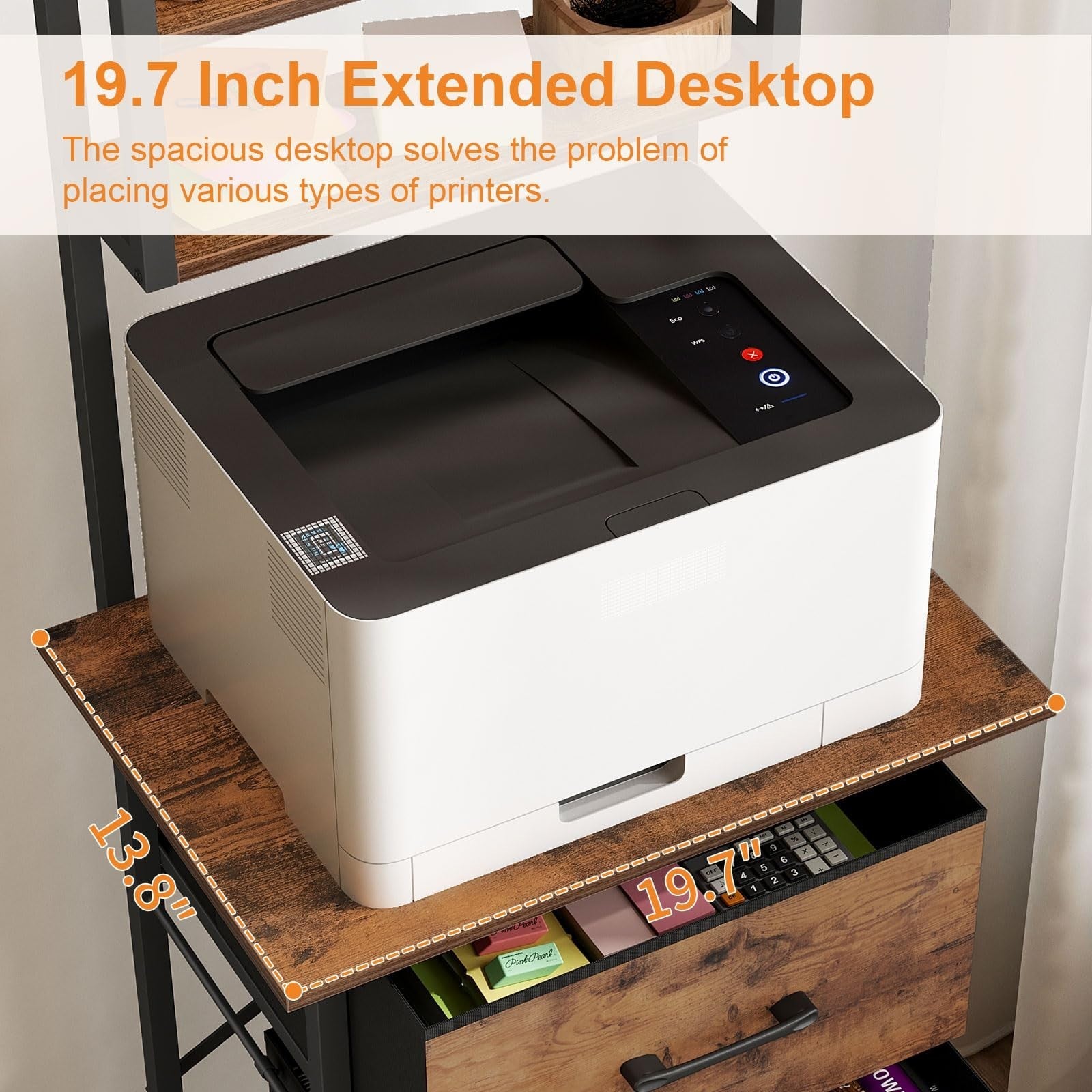 3 Drawer Tall File Cabinet with Extended Desktop, Vertical Filing Storage, Rusti3