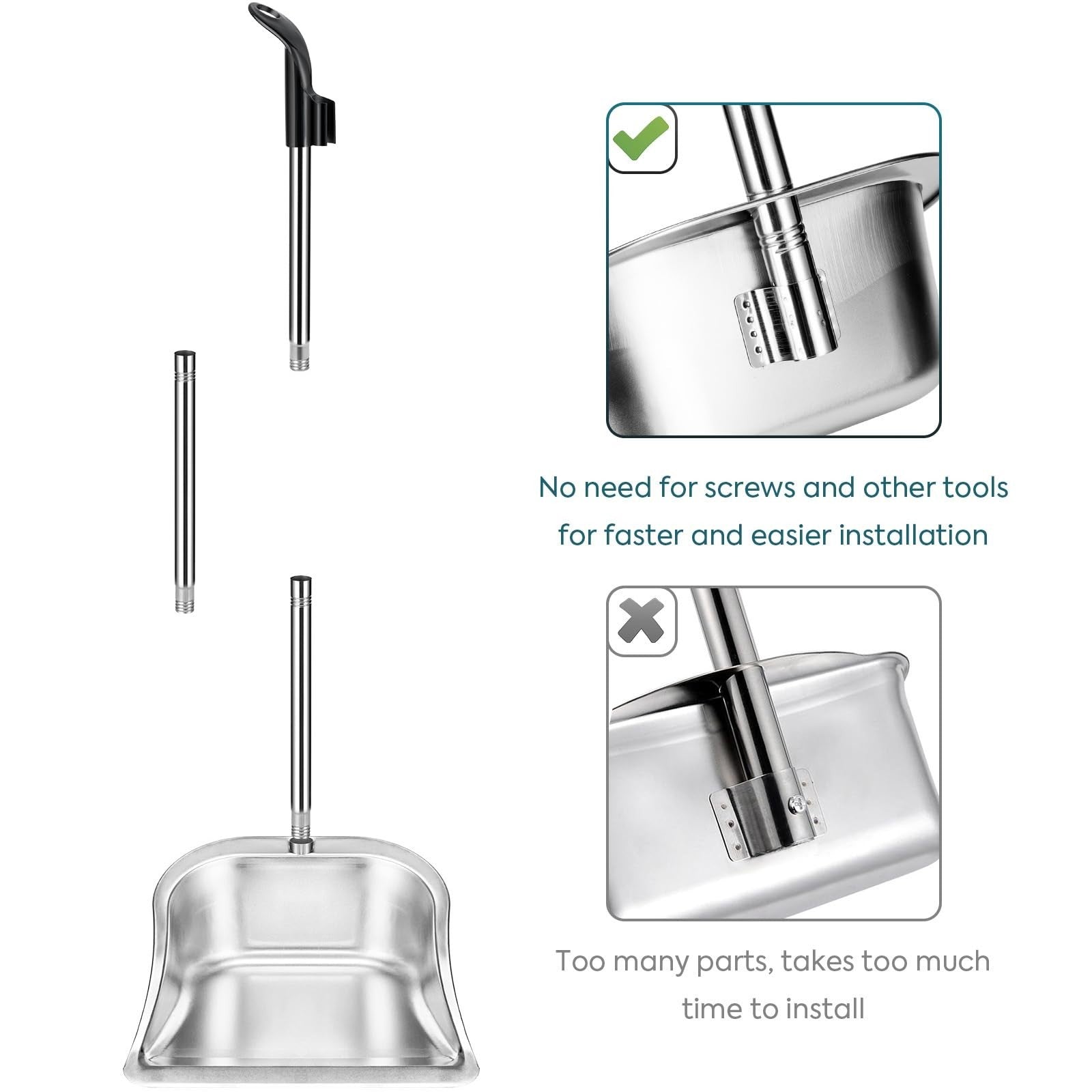 Long Handle Dust Pan - 35” Heavy Duty Metal Stand Up Dustpan, Adjustable Stainle3