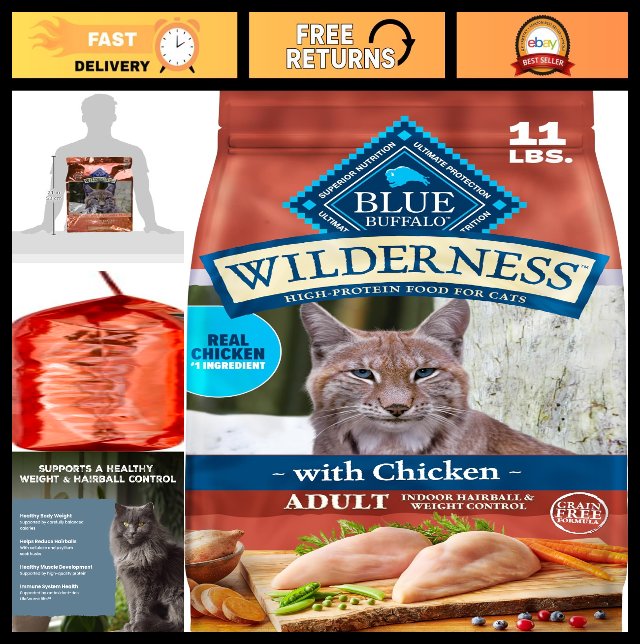 Wilderness Indoor Hairball & Weight Control Dry Cat Food 11lb   Grain Free, High0