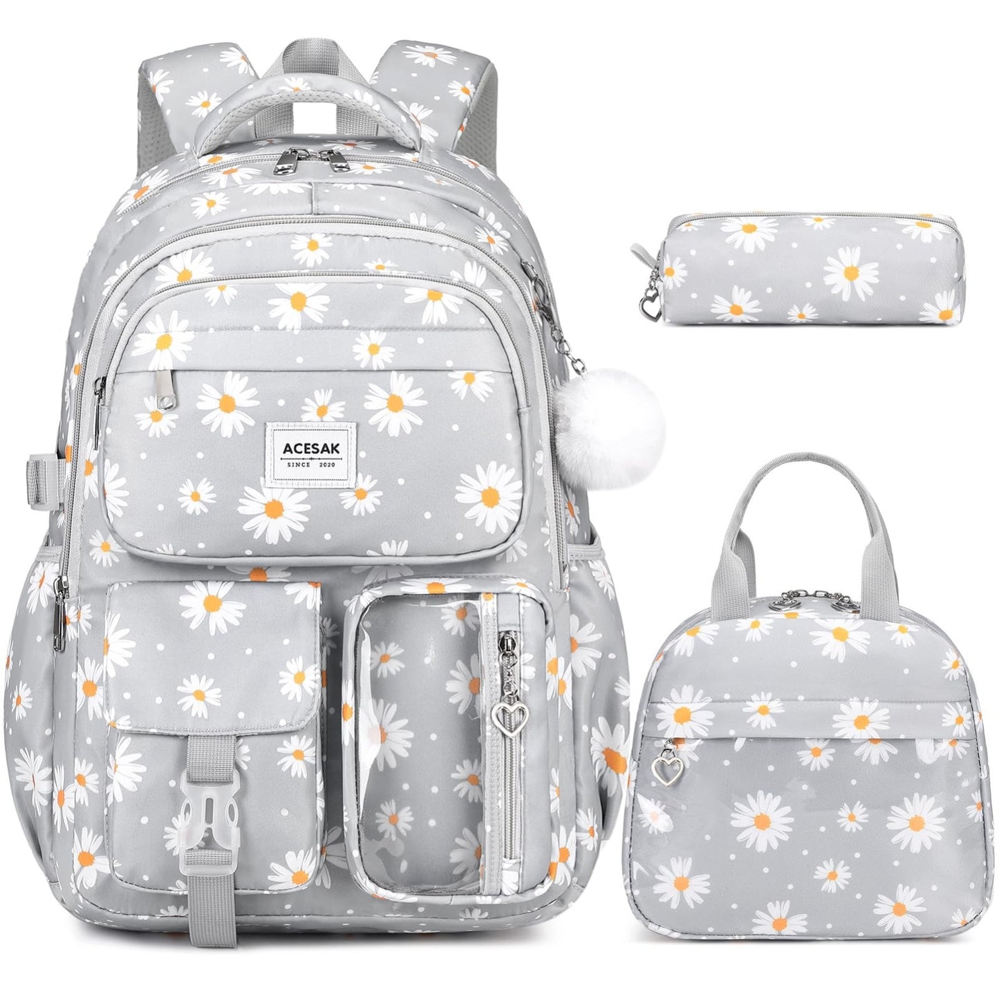 Stylish Girls Backpack Set with Lunch Bag & Pencil Pouch   Teen Laptop Bookbag,1