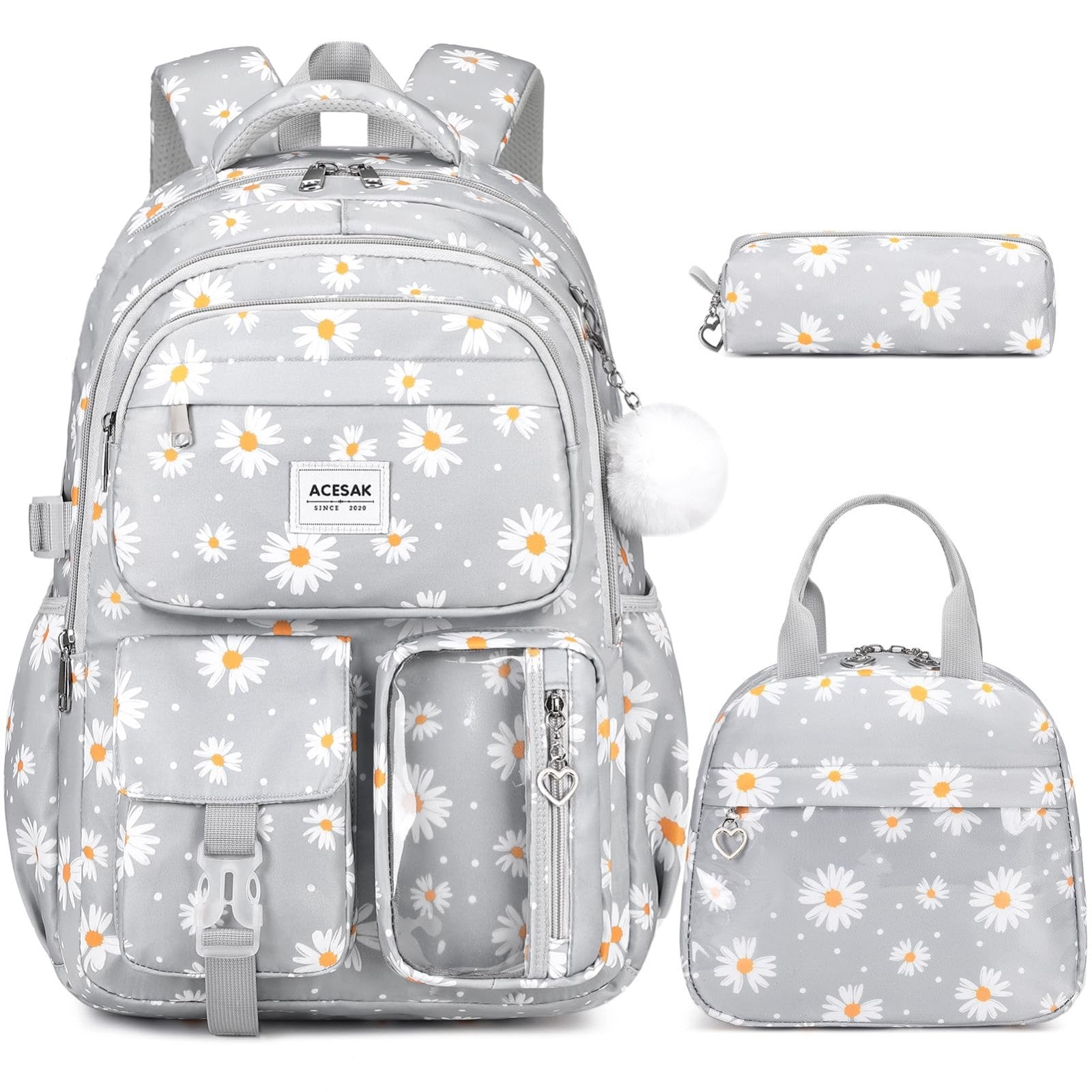 Stylish Girls Backpack Set with Lunch Bag & Pencil Pouch   Teen Laptop Bookbag,1
