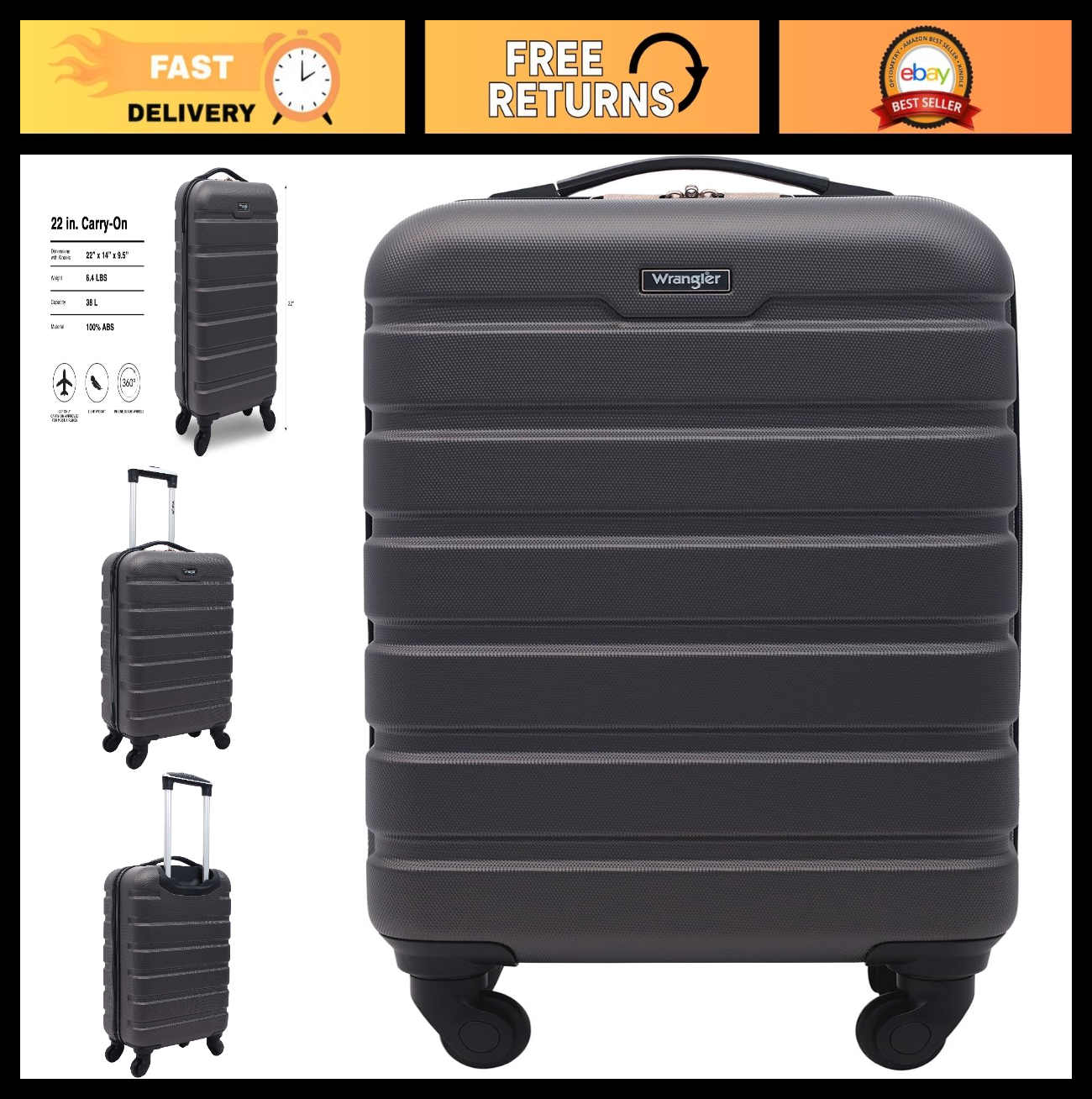 22" Hardside Spinner Carry-On Luggage - Lightweight, Durable, Travel-Friendly Ch0