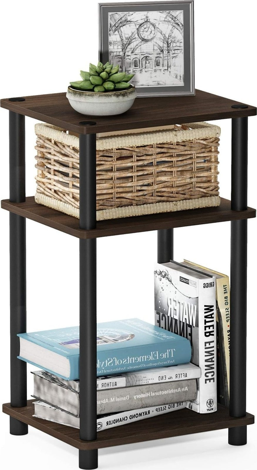 3-Tier Side Table with Open Shelves, Nightstand, Toolless Assembly for Living Ro1