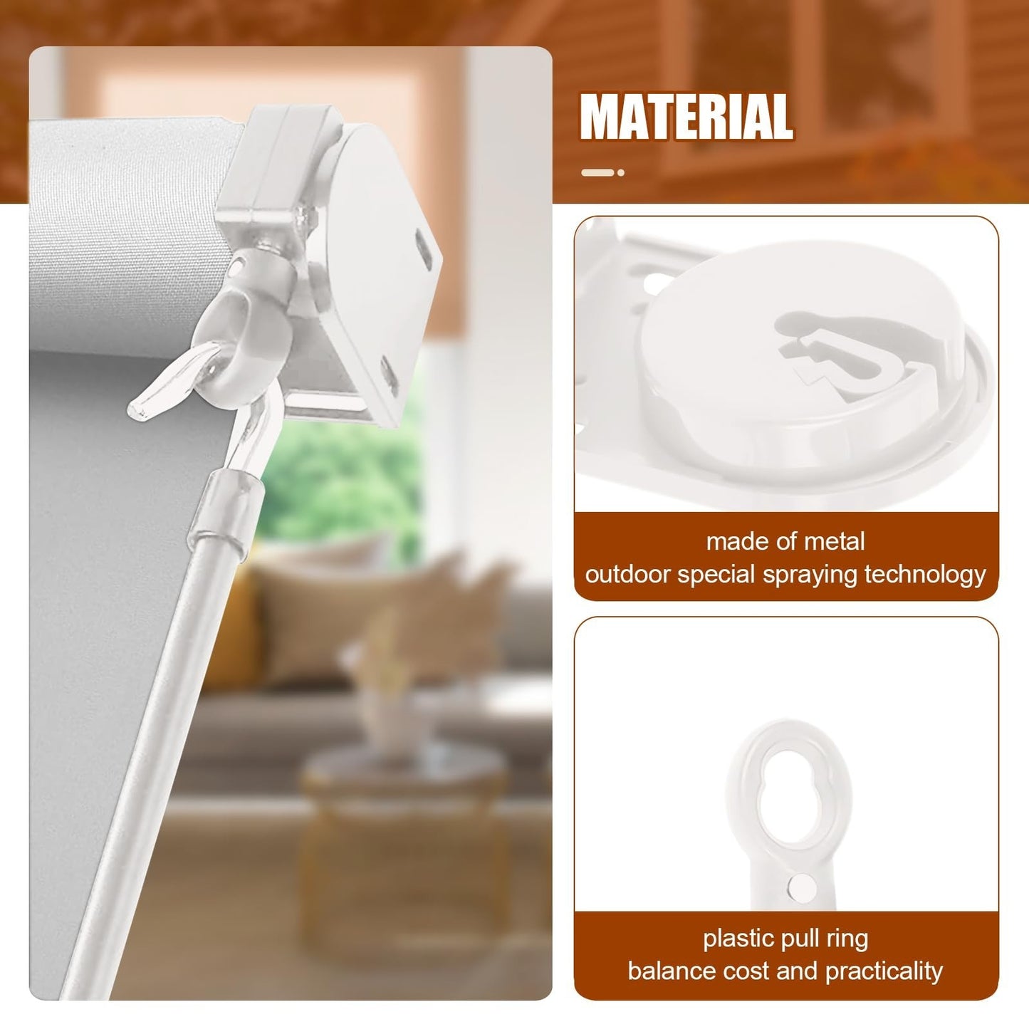 Cordless Crank Kit for Roller Blinds, Outdoor Shade Mounting Bracket, White5