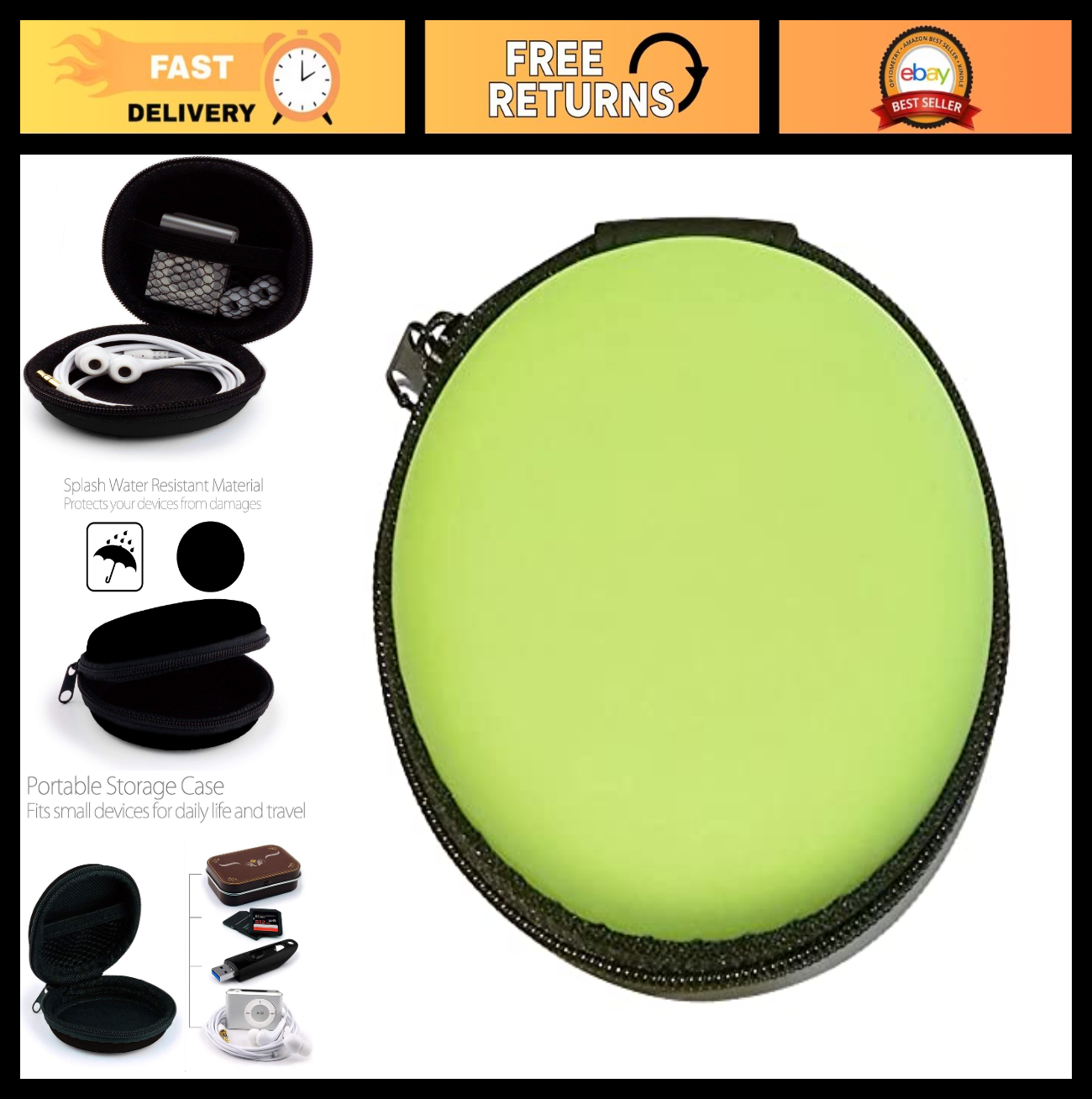 Hard Protective Earphone Case for Headphones & Earbuds   Portable Carrying Bag0