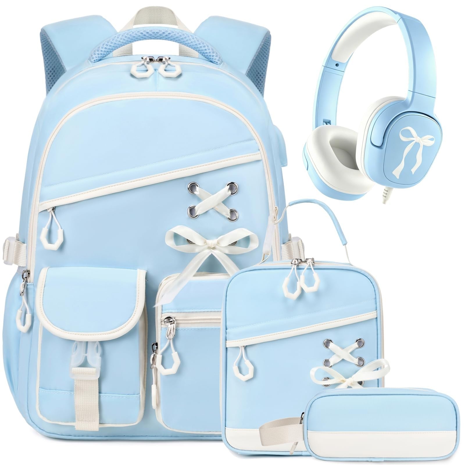 Stylish Girls School Backpack with Wired Headphones, Perfect for Teens & Kids1