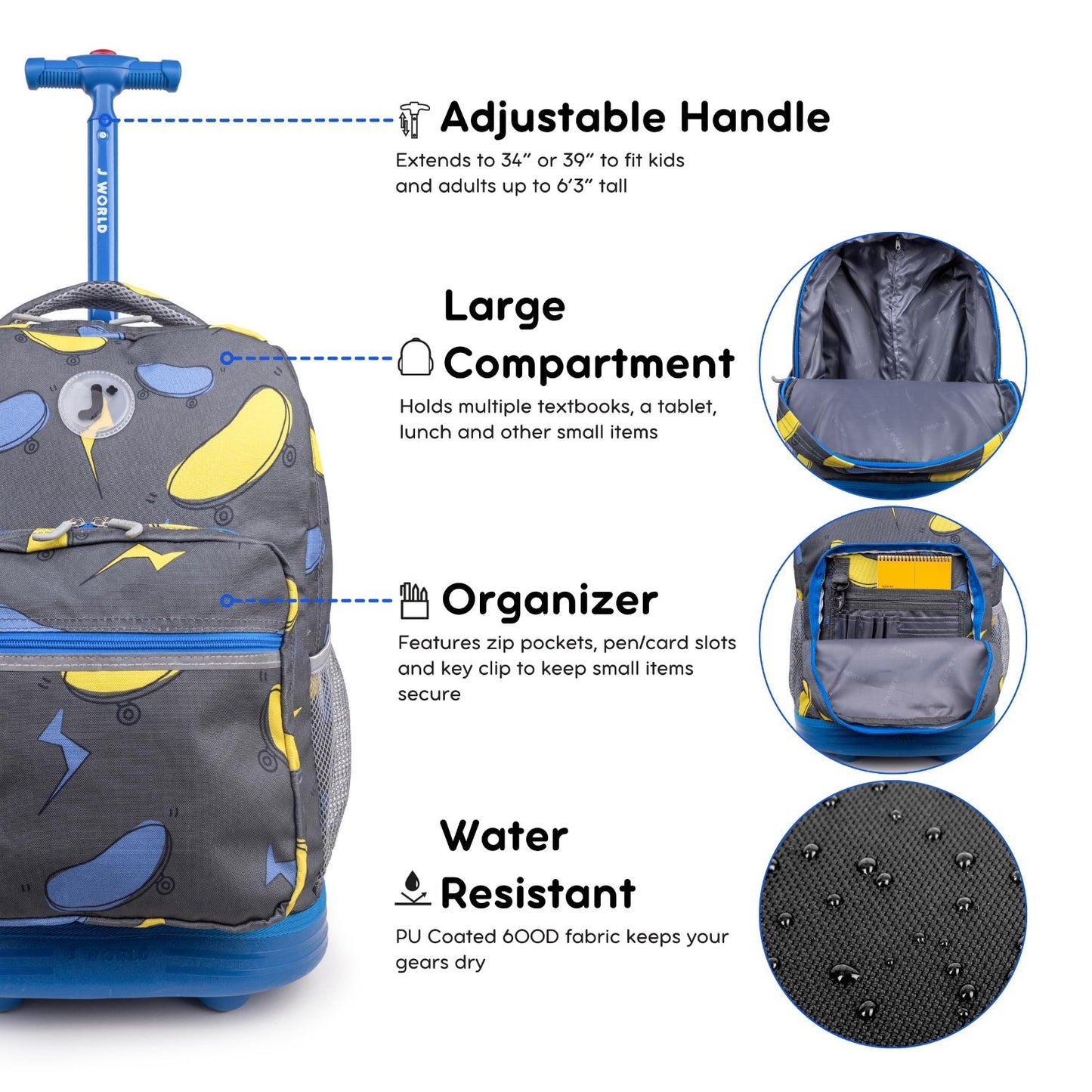 Kids Rolling Backpack with Wheels, Lightweight School Bookbag for Boys & Girls,5