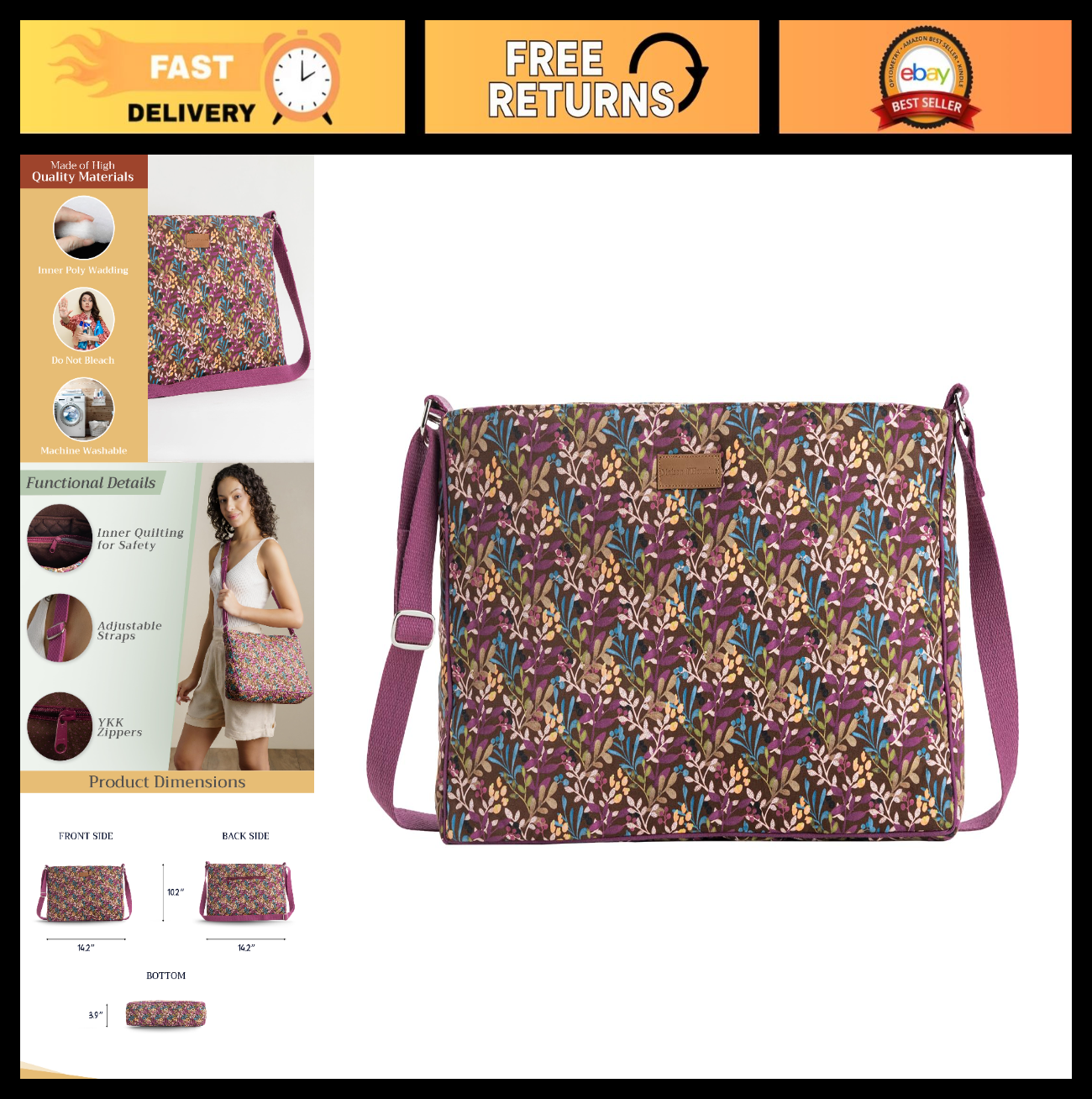 Stylish Cotton Shoulder Bag for Women   Versatile Handbag, Everyday Use, Fashion0