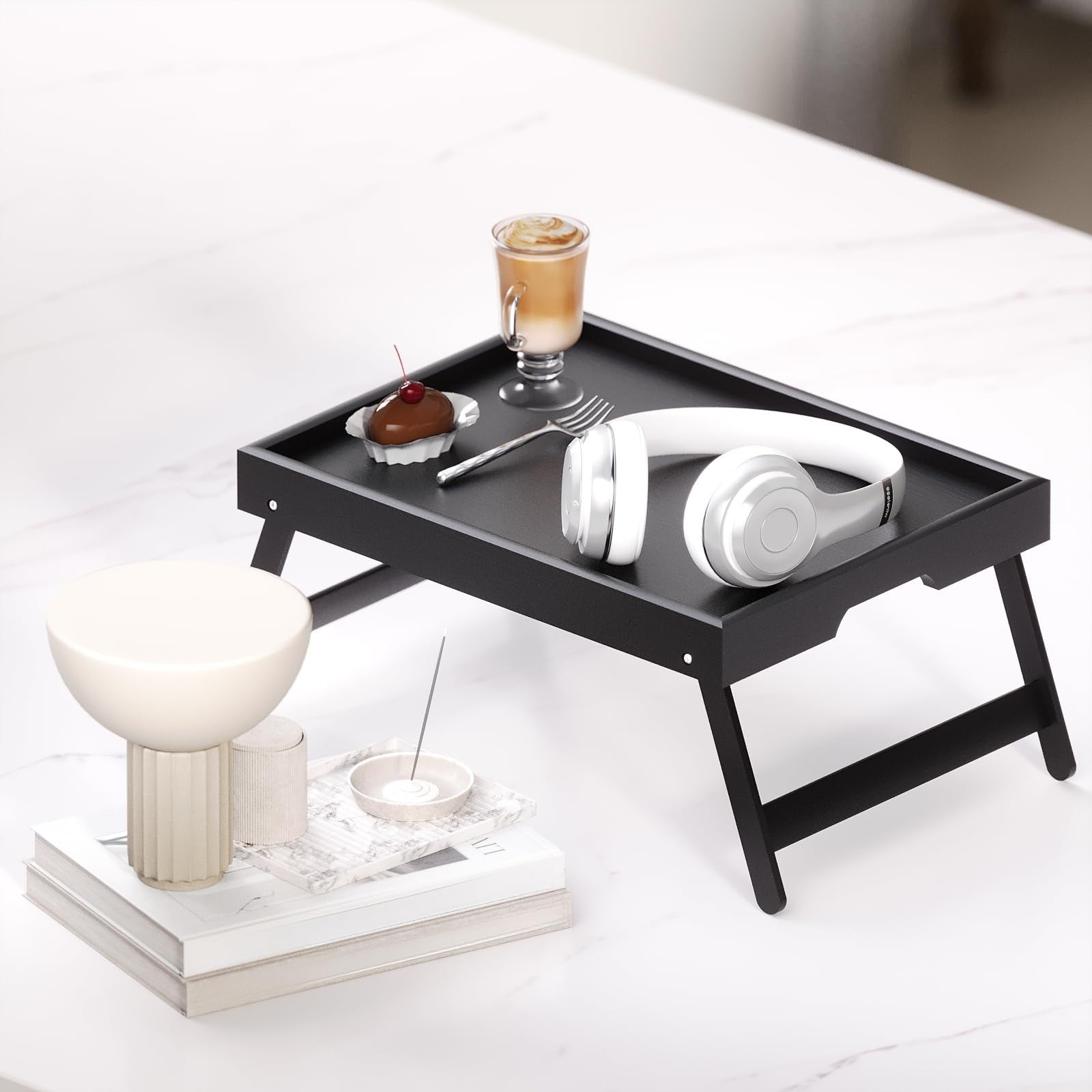 2 Pack Folding Bamboo Bed Tray Tables - Breakfast & Snack Serving Trays, Laptop4