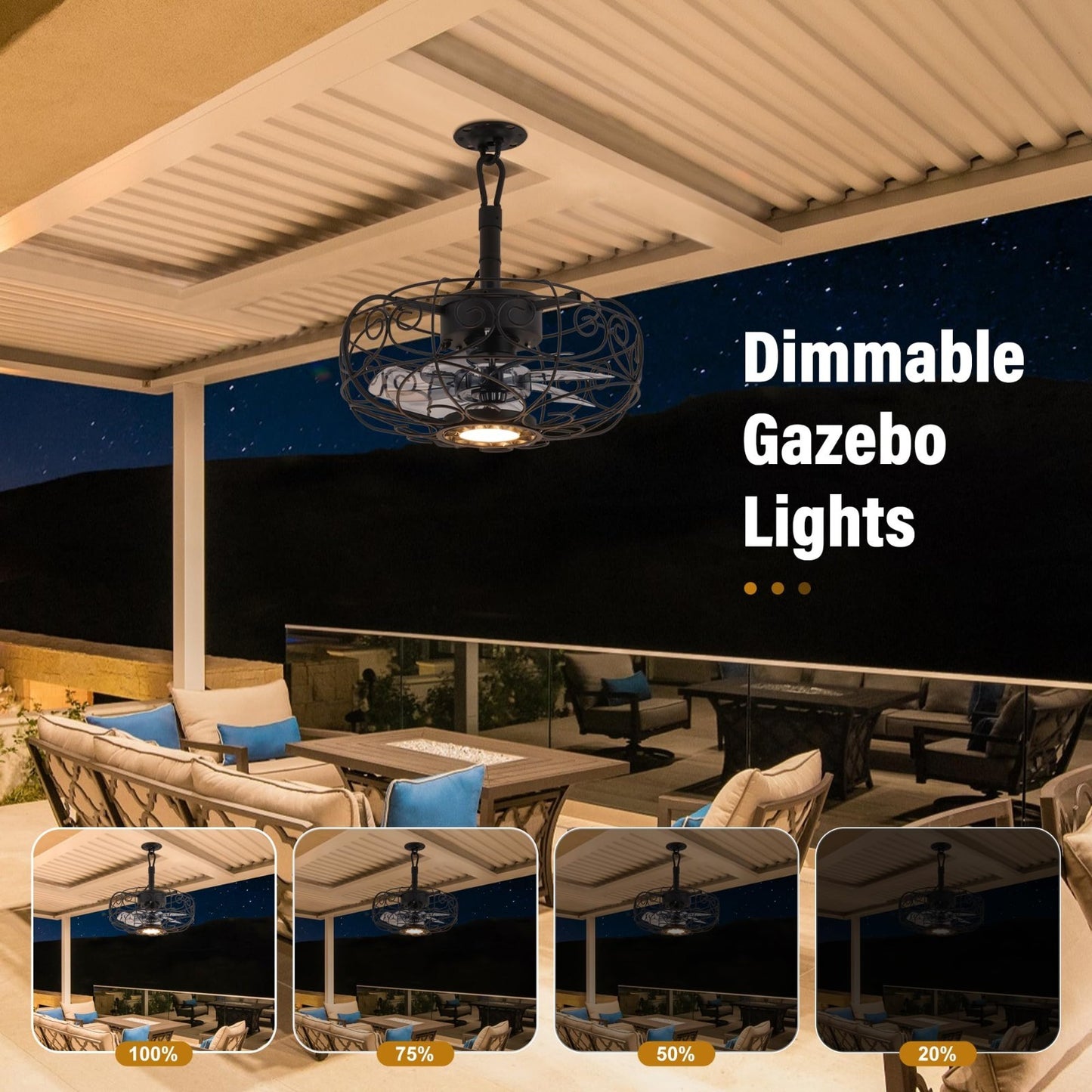 Waterproof Outdoor Ceiling Fan with Light & Remote, 15 Inch Patio Fan, 6 Speeds6