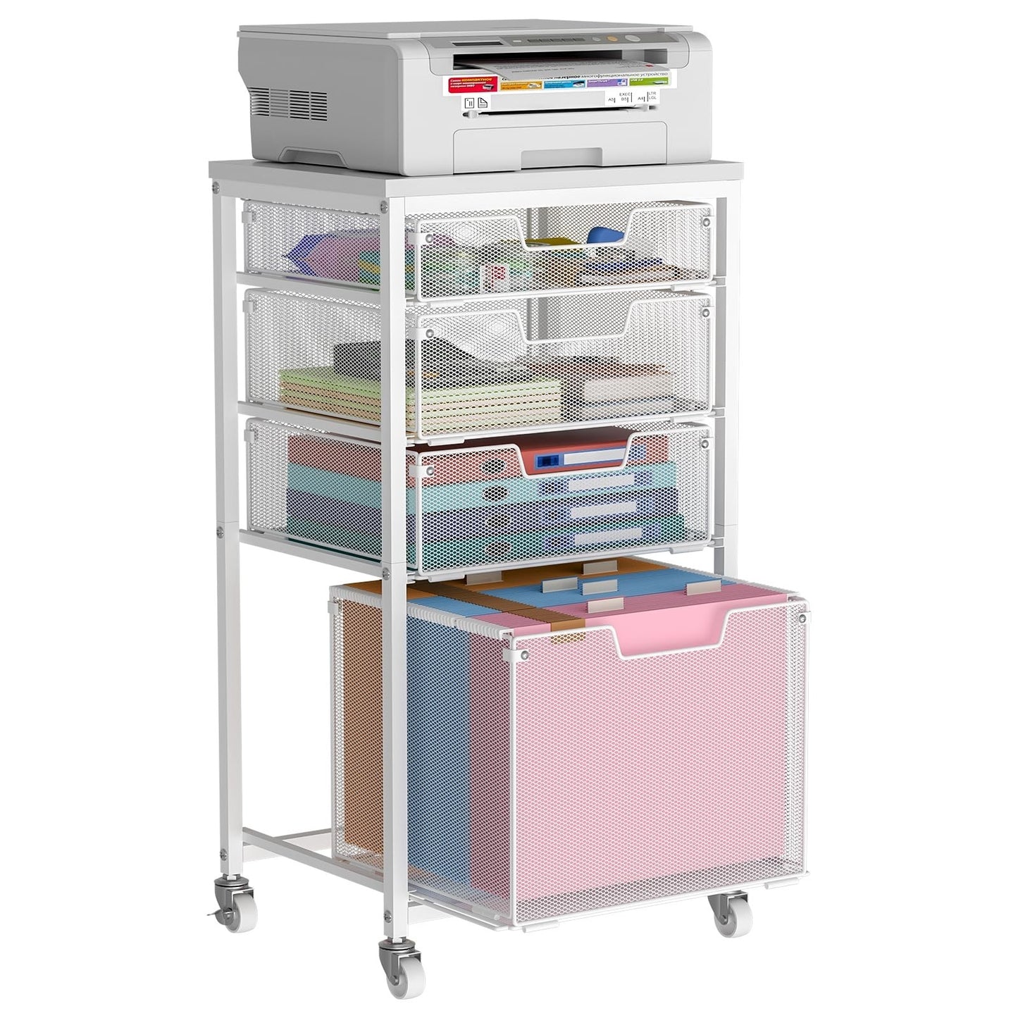 4 Drawer Mobile File Cart with Wheels, Under Desk Storage, Multifunctional Organ1