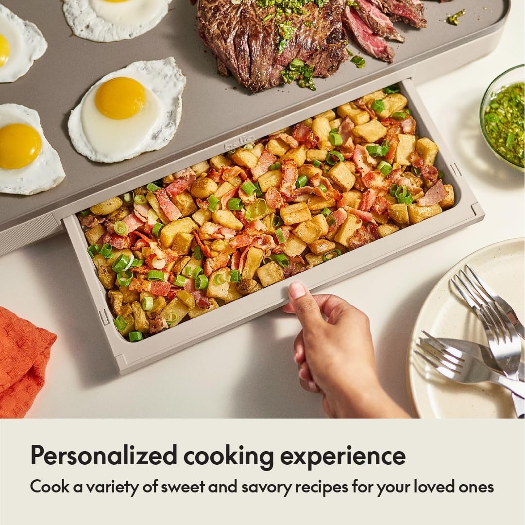 Electric Griddle 12" x 22" with Warming Tray, Nonstick Coating, Removable Probe,6