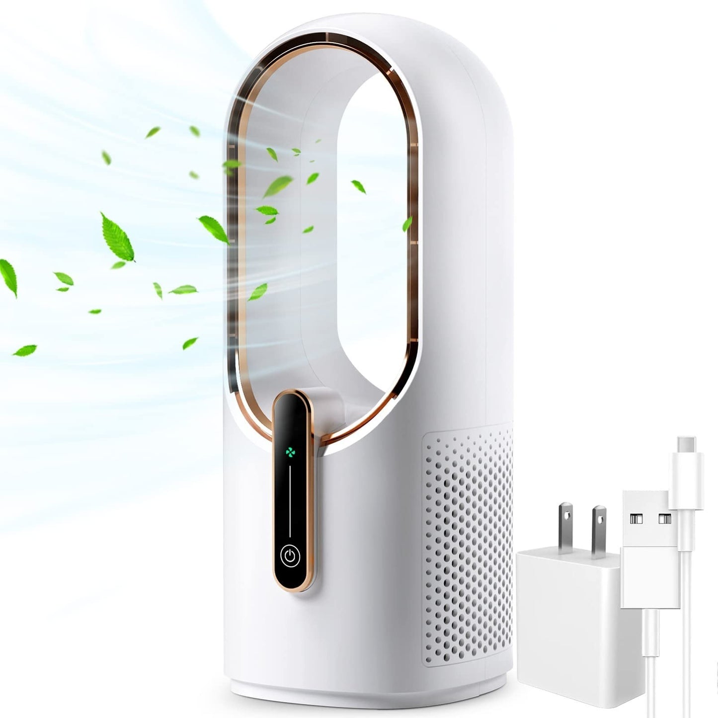 Bladeless Desk Fan 11.8 Inch   Quiet 3 Speed Touch Control, Easy to Clean, Small1